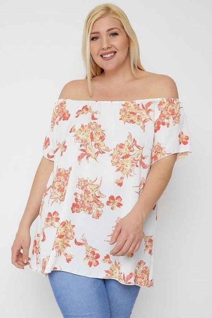 Floral Print Off the Shoulder Top – Coral/Floral