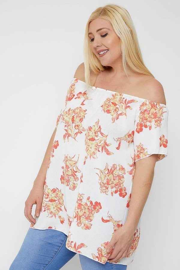 Floral Print Off the Shoulder Top – Coral/Floral