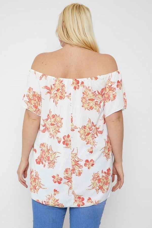 Floral Print Off the Shoulder Top – Coral/Floral