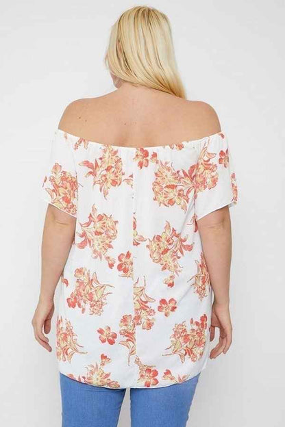 Floral Print Off the Shoulder Top – Coral/Floral