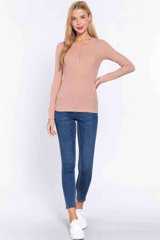 Long Slv Henley Thermal Top