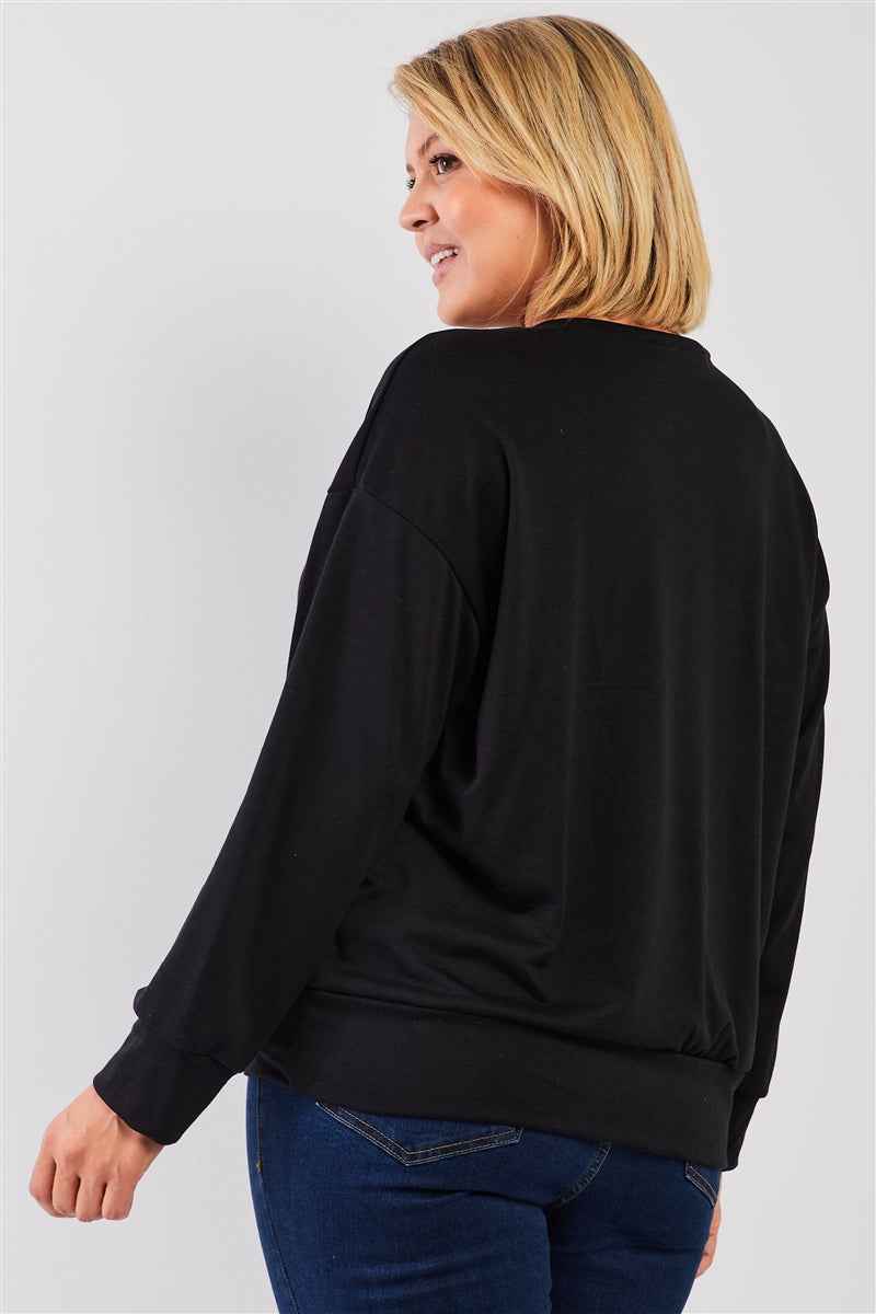 Black “Monday Sunday” Print Long Sleeve Relaxed Sweatshirt Top