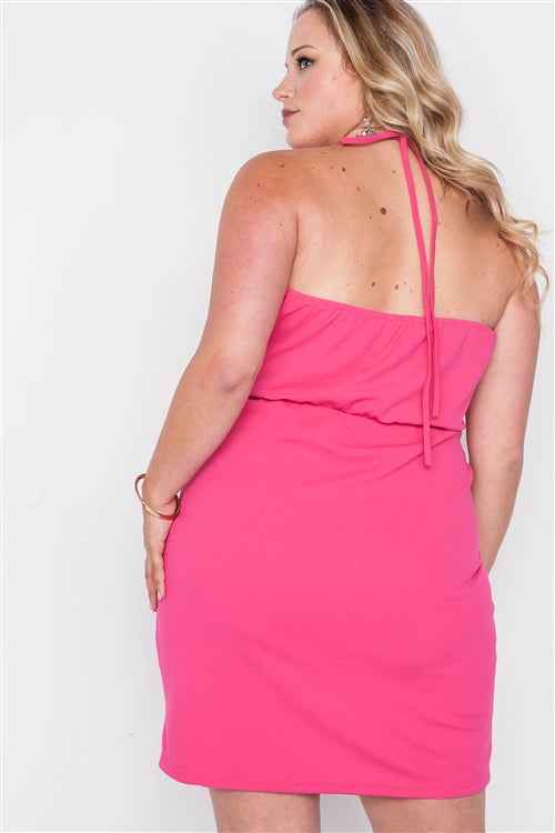 Plus Size Lace Detail Bodycon Mini Dress – Fuchsia