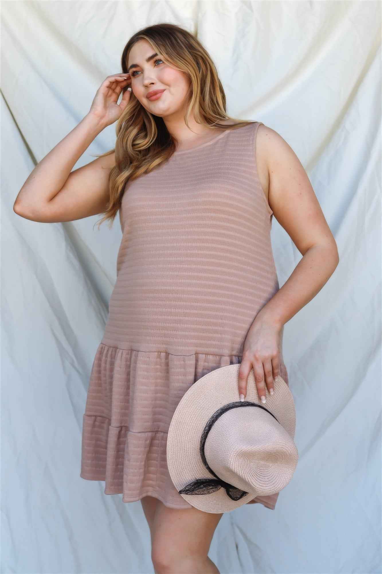 Plus Apricot Ruffle Hem Open-Back Mini Dress