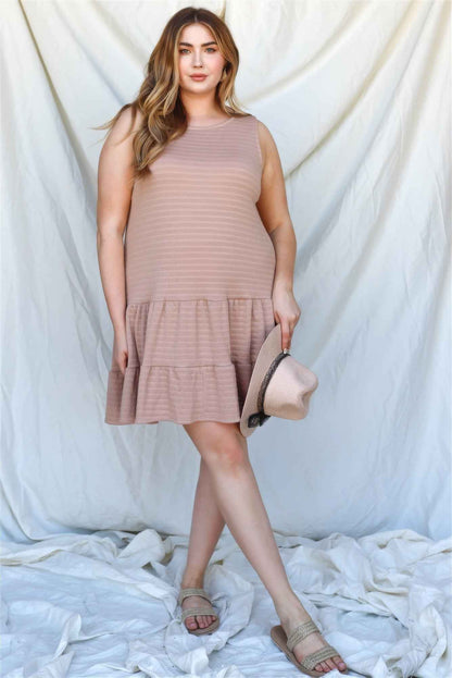 Plus Apricot Ruffle Hem Open-Back Mini Dress