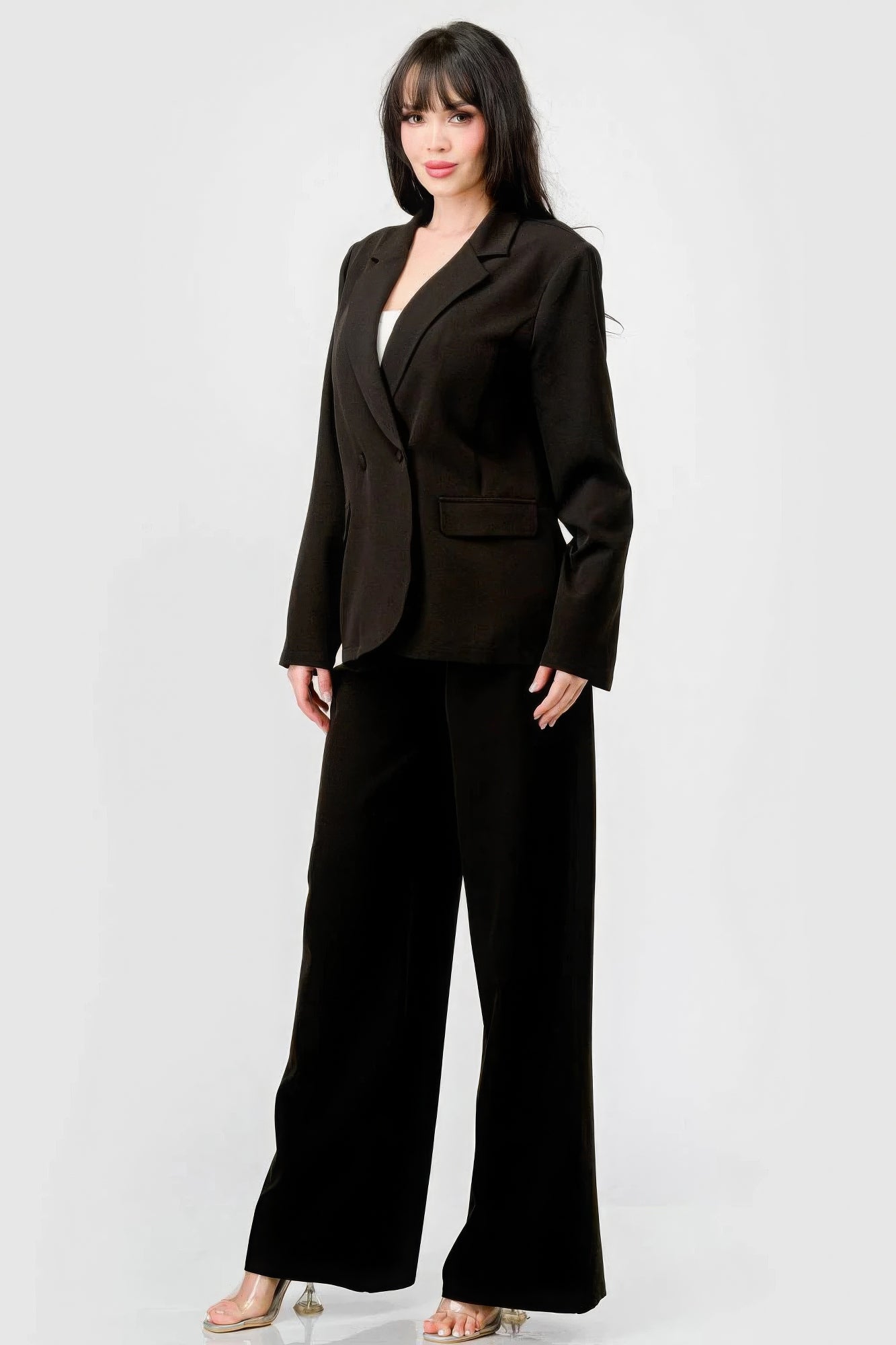 Luxe Stretch Woven Loose Fit Blazer And Wide Legs Pants Semi Formal Set - It's a Girly Place