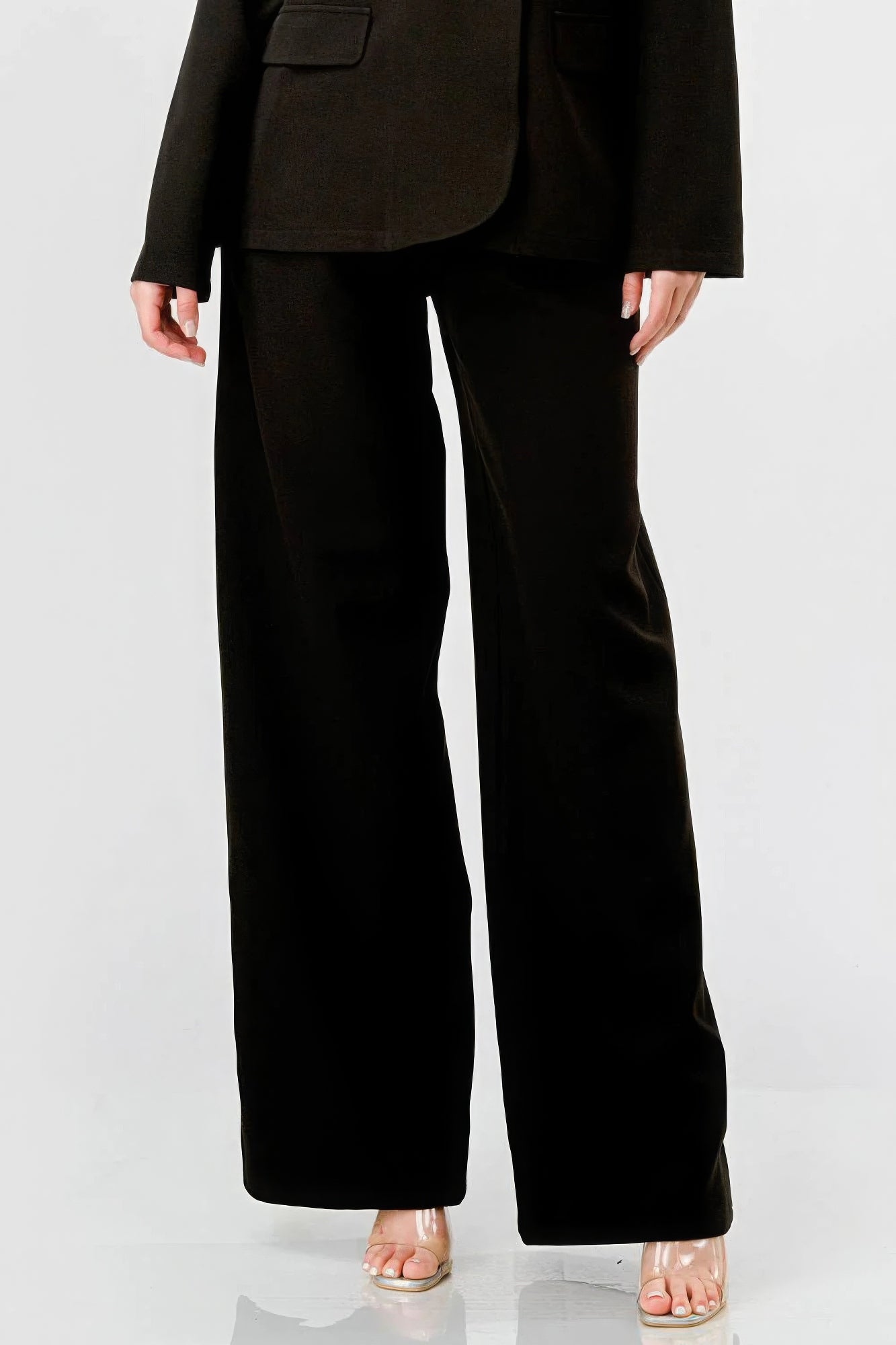 Luxe Stretch Woven Loose Fit Blazer And Wide Legs Pants Semi Formal Set - It's a Girly Place