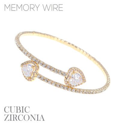 Rhinestone Heart Cz 1 Line Wire Cuff Bracelet - It's a Girly Place