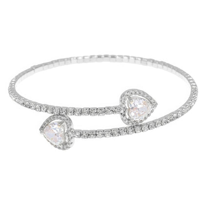Rhinestone Heart Cz 1 Line Wire Cuff Bracelet - It's a Girly Place
