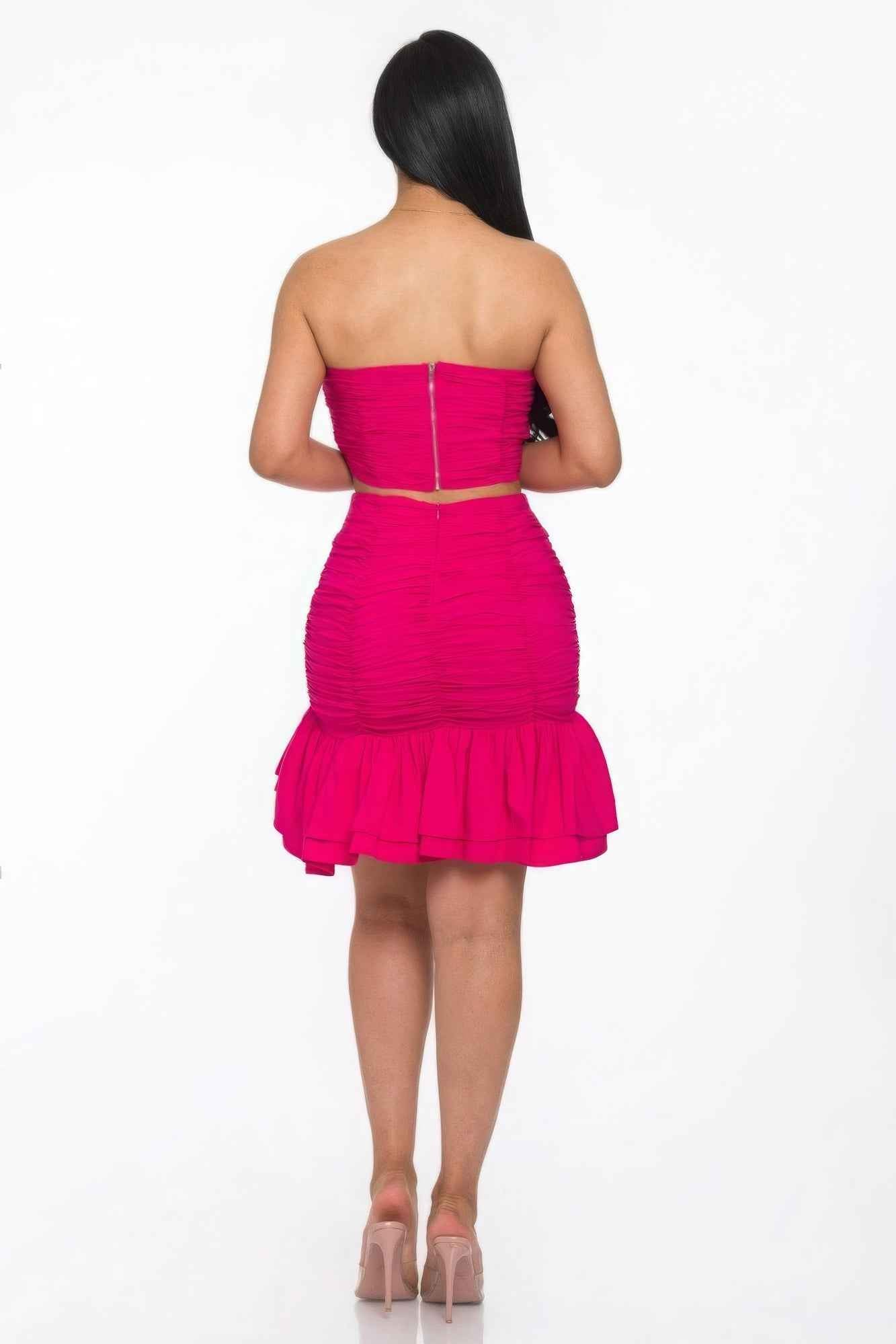 Ruffle Ruched Mini Skirt Set