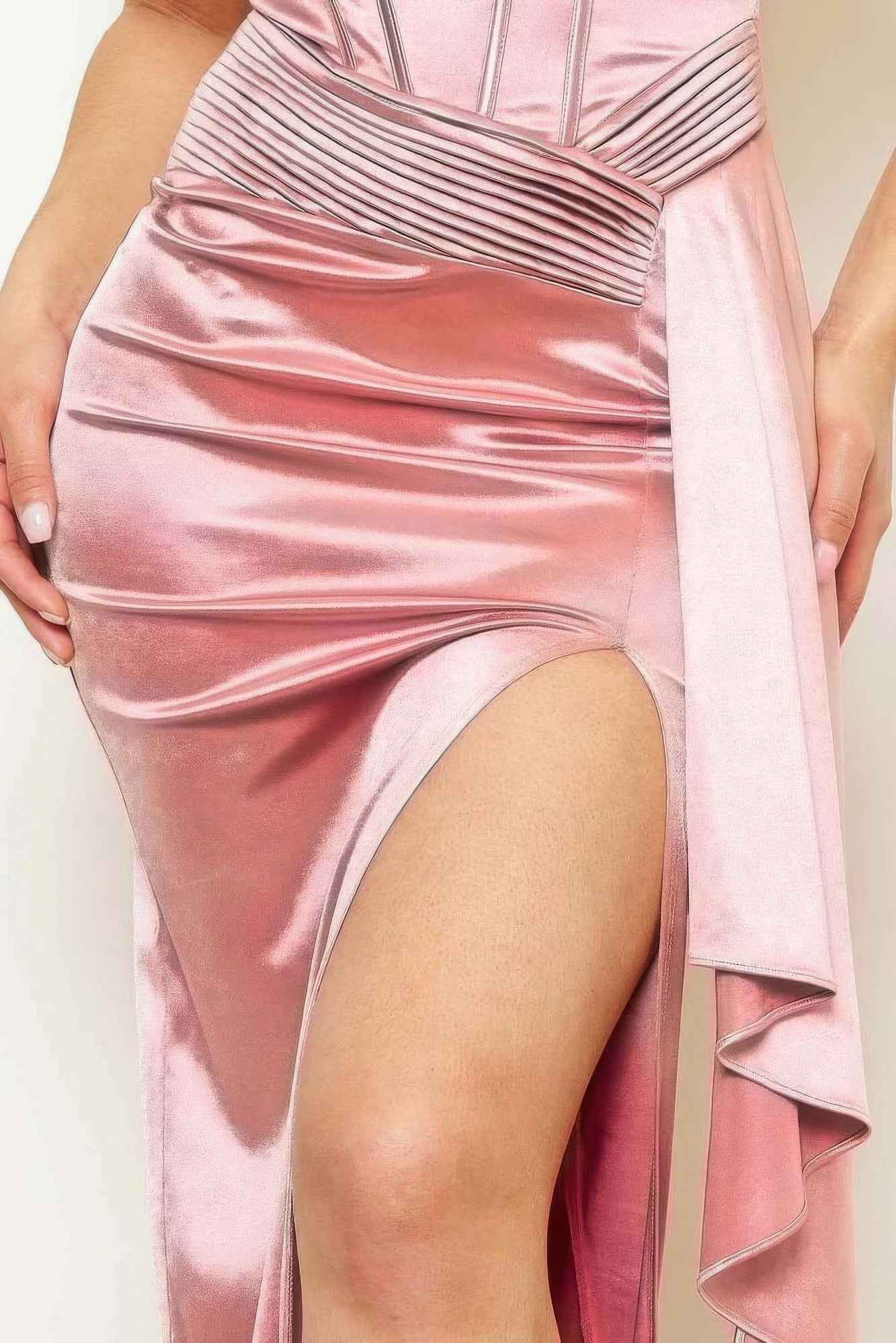 Satin Tube top Pleated Fold Maxi Dress – Rose