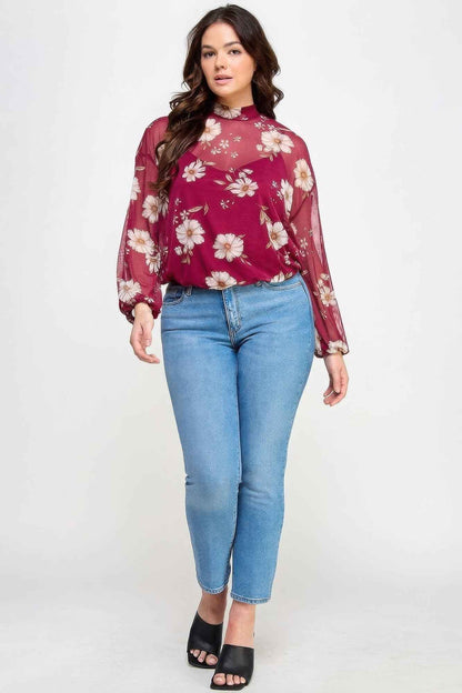Mesh Floral Ls Top W/cami