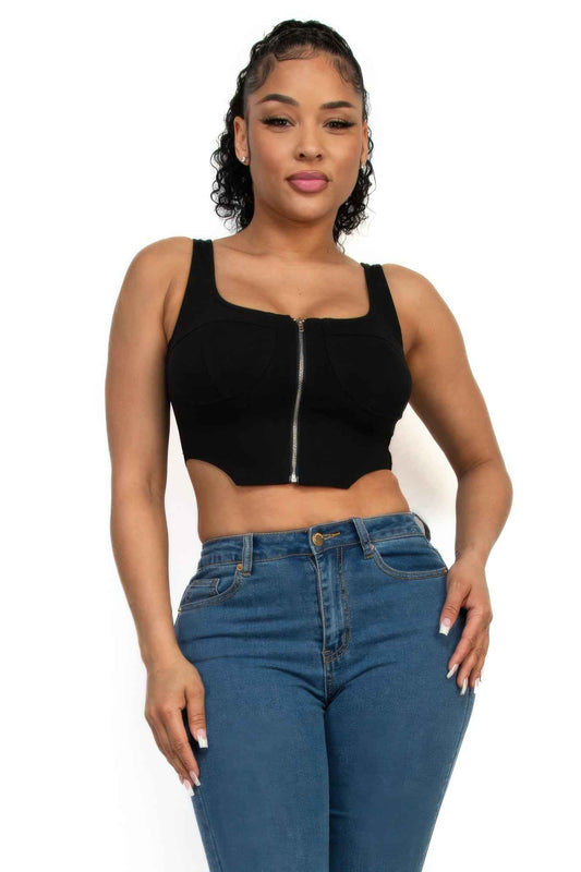 Zip-Up Square Neck Crop Top – Olive or Black