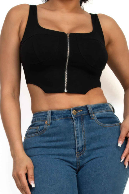 Zip-Up Square Neck Crop Top – Olive or Black
