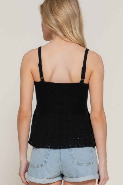 Flower Trim Detail Pointelle Spring Sweater