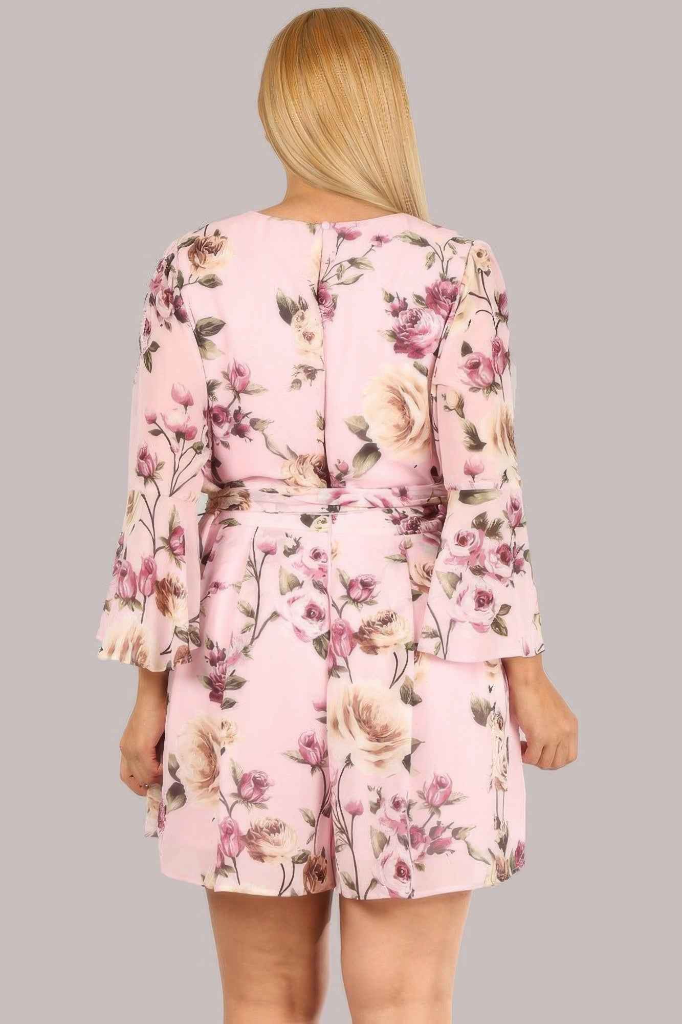 Floral Chiffon 3 4 Sleeve Tie Waist Romper