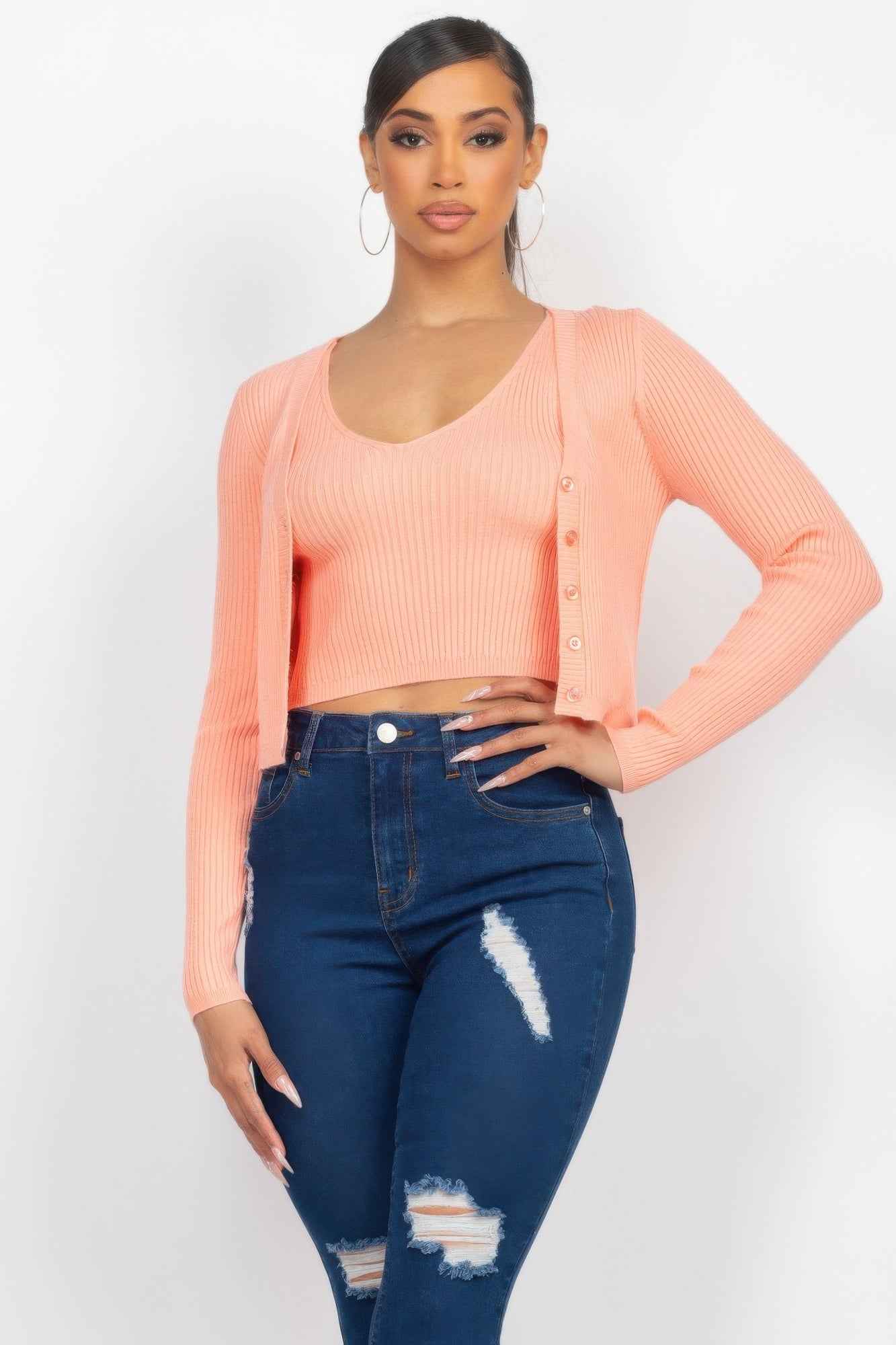 Crop Tank Top & Cardigan Sweater Set