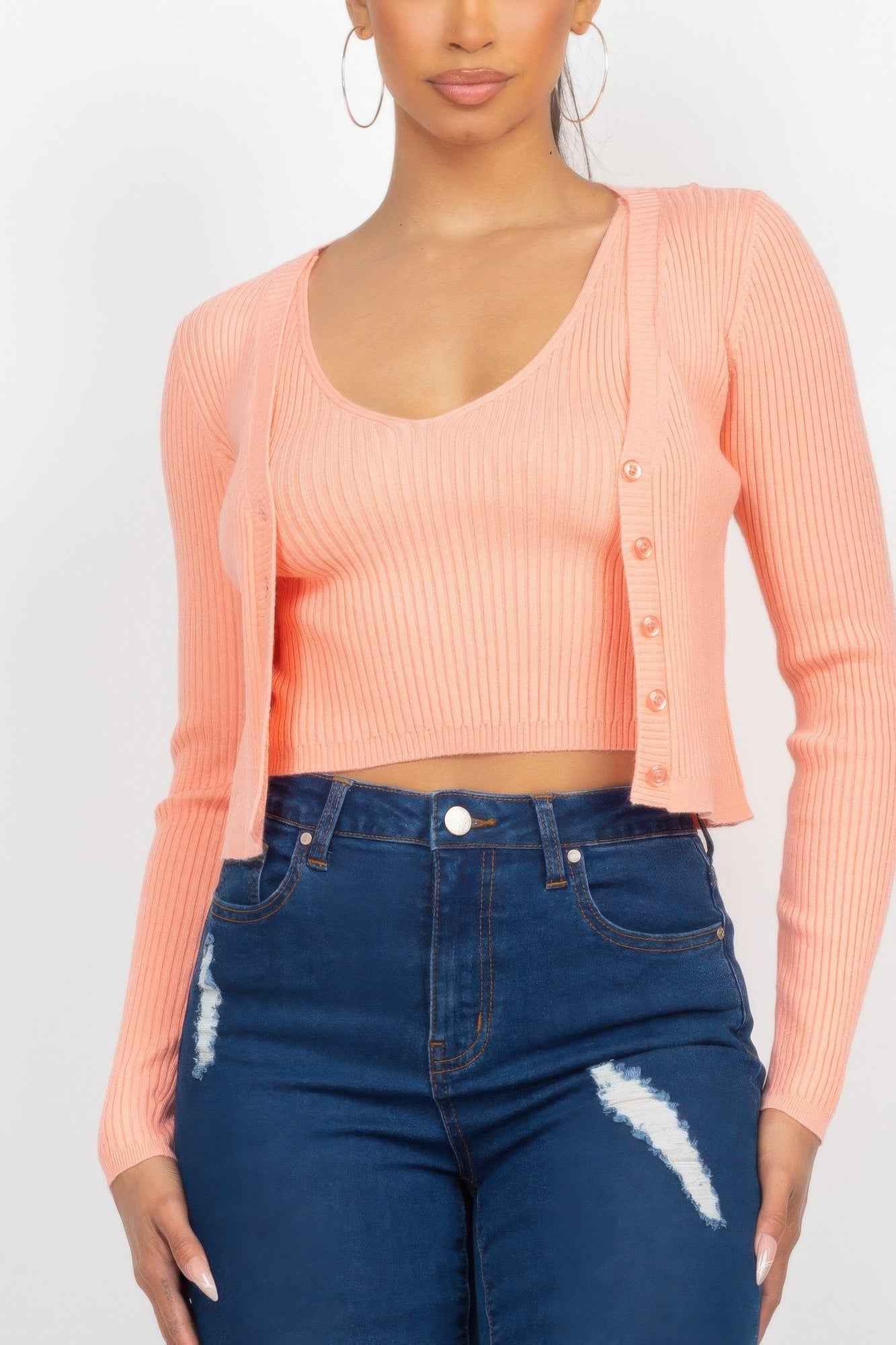 Crop Tank Top & Cardigan Sweater Set