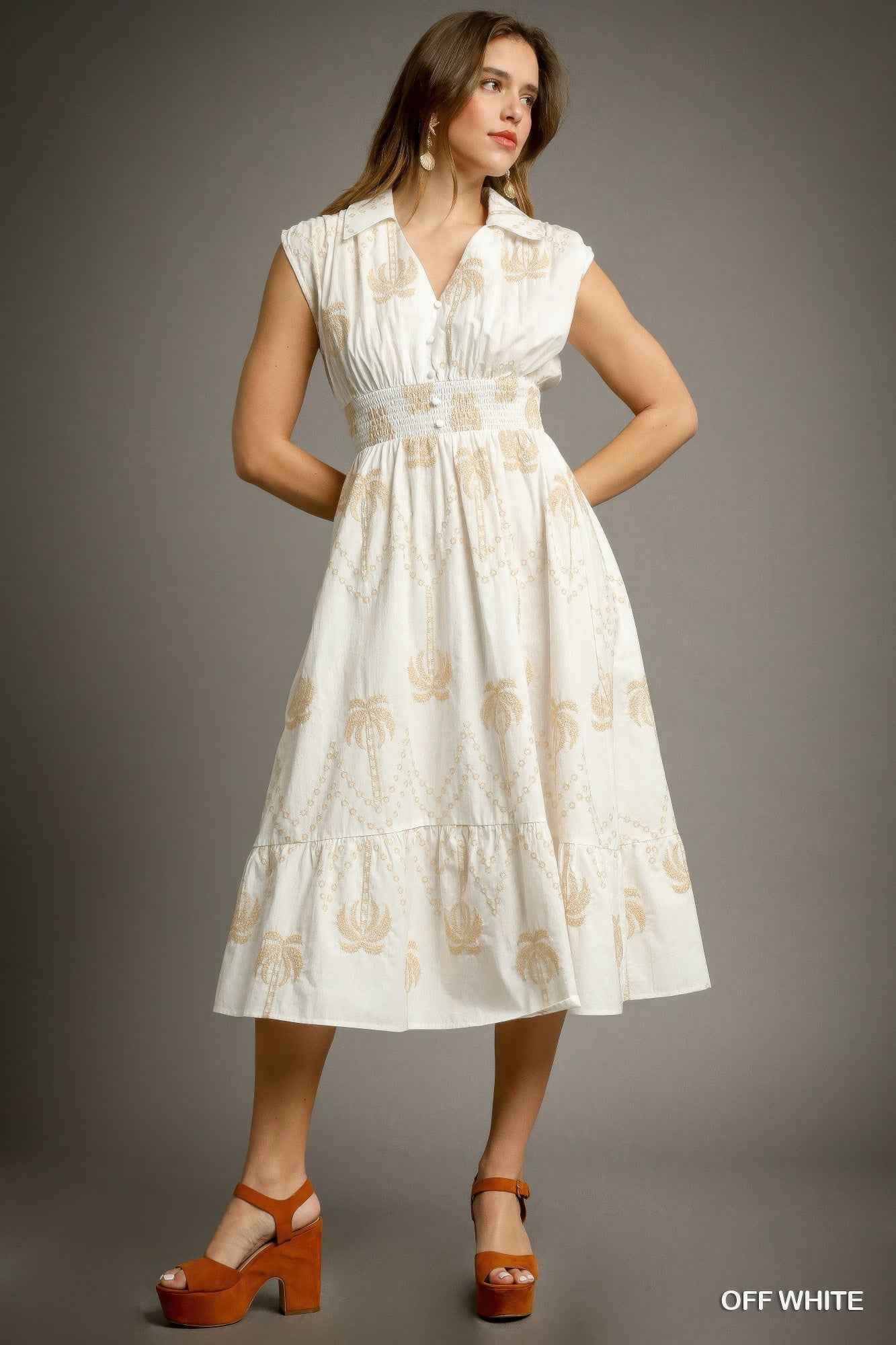 Tropical Breeze Embroidered Midi Dress