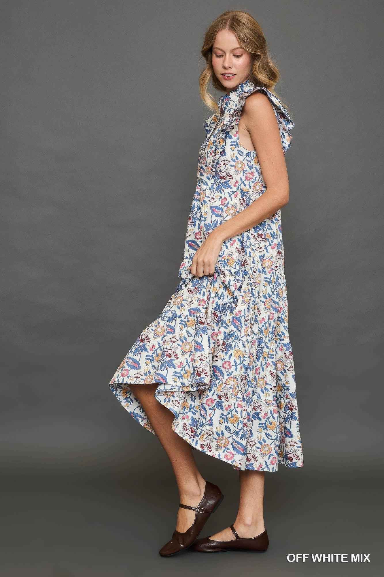 Floral Garden Print Tiered Maxi Dress