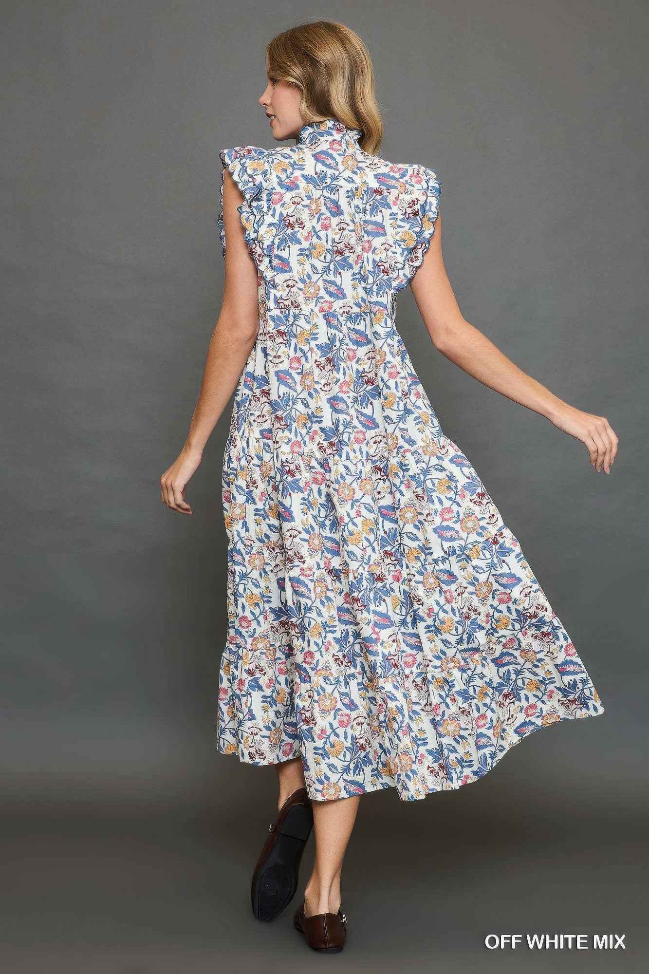 Floral Garden Print Tiered Maxi Dress