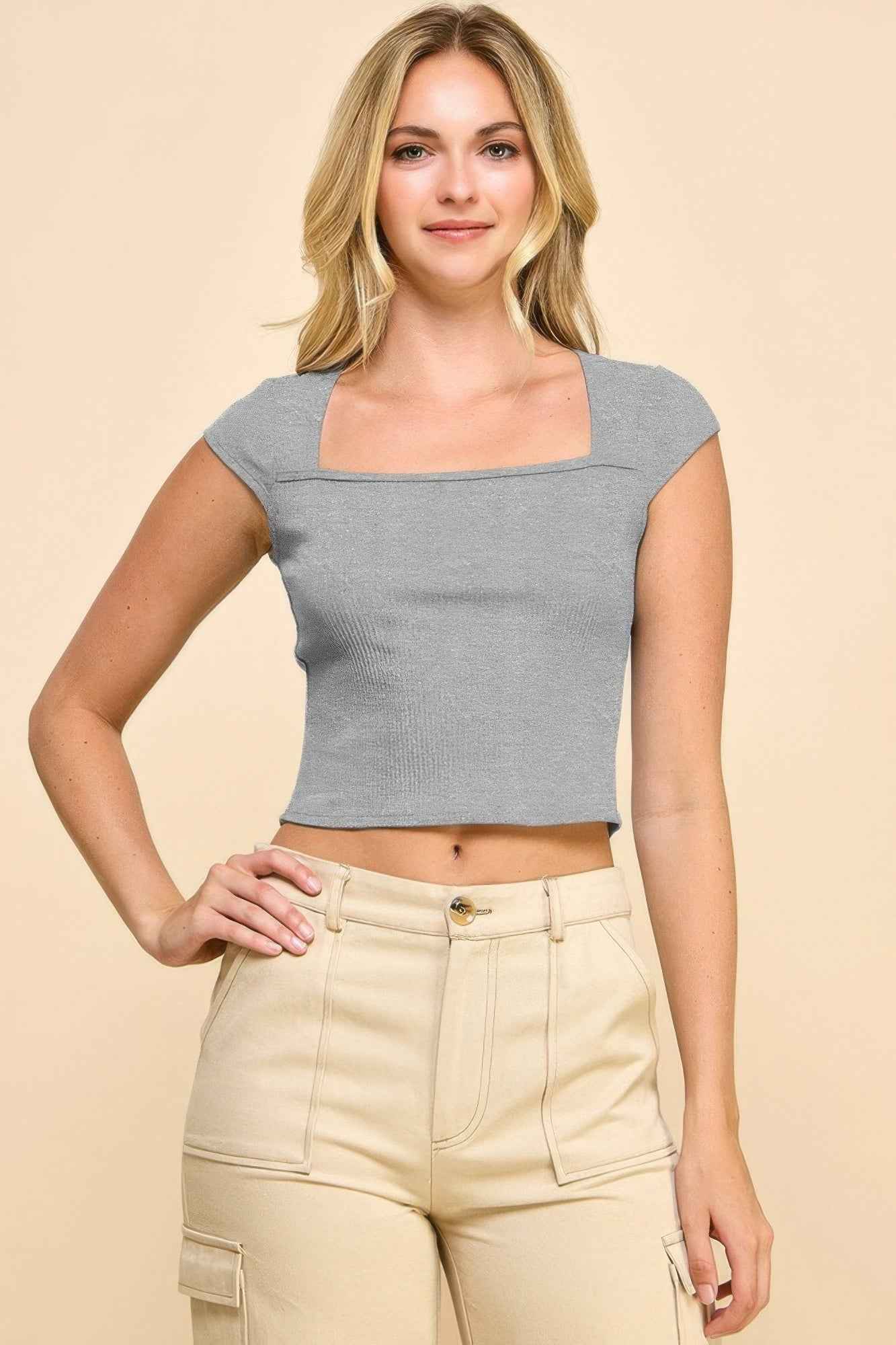 Square Neck Cap Sleeve Top