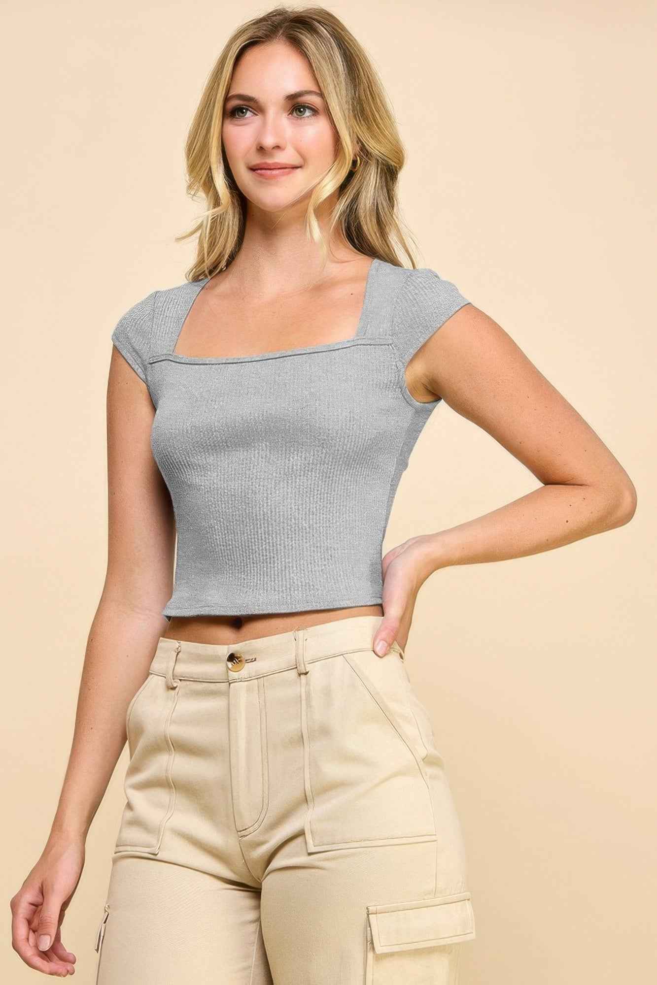 Square Neck Cap Sleeve Top