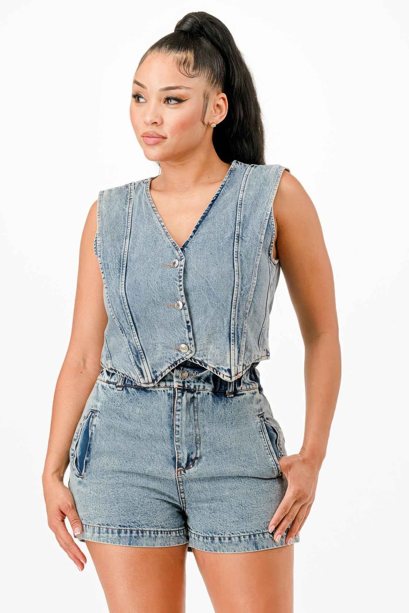 Classic Denim Vest And Short Pants Set