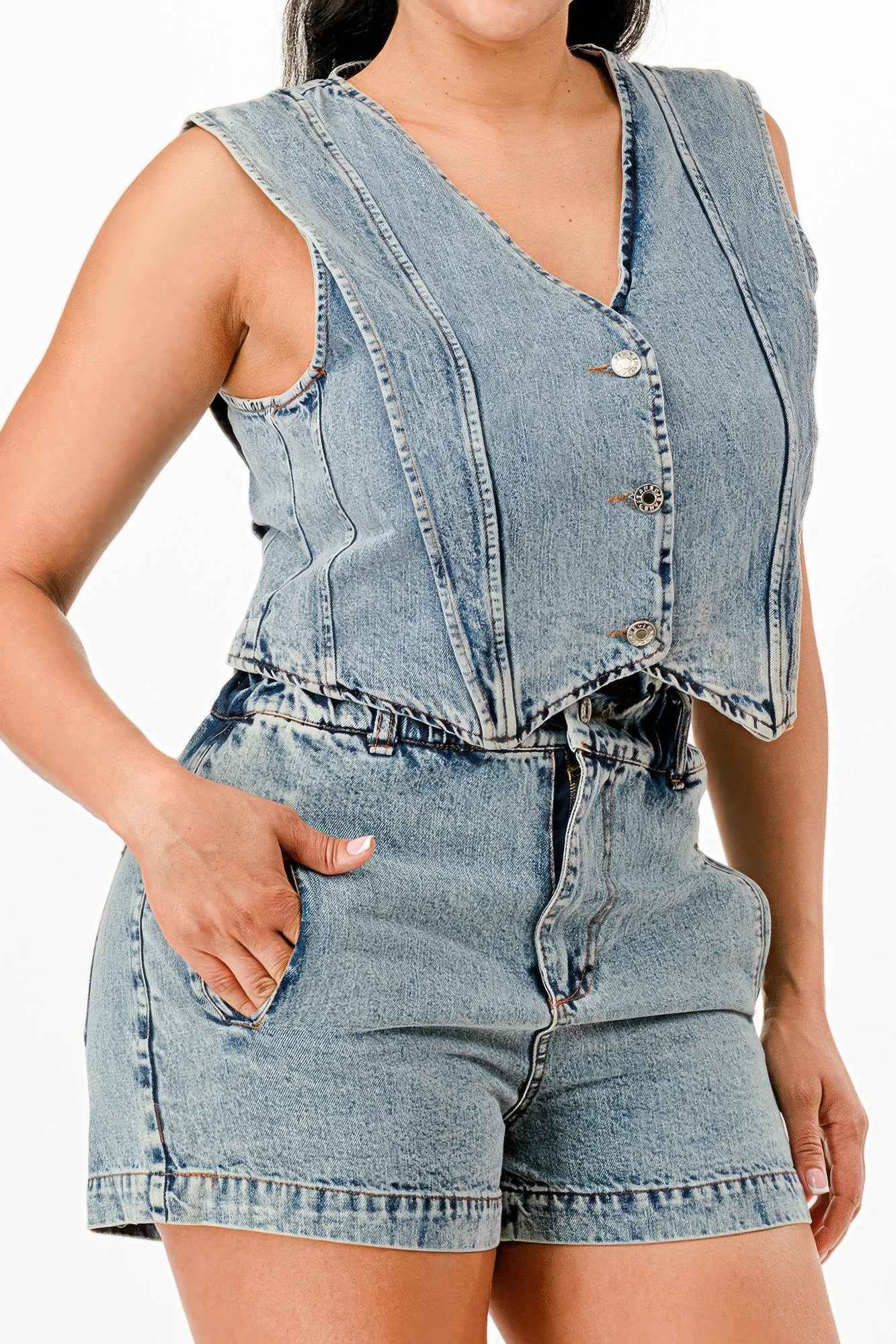 Classic Denim Vest And Short Pants Set