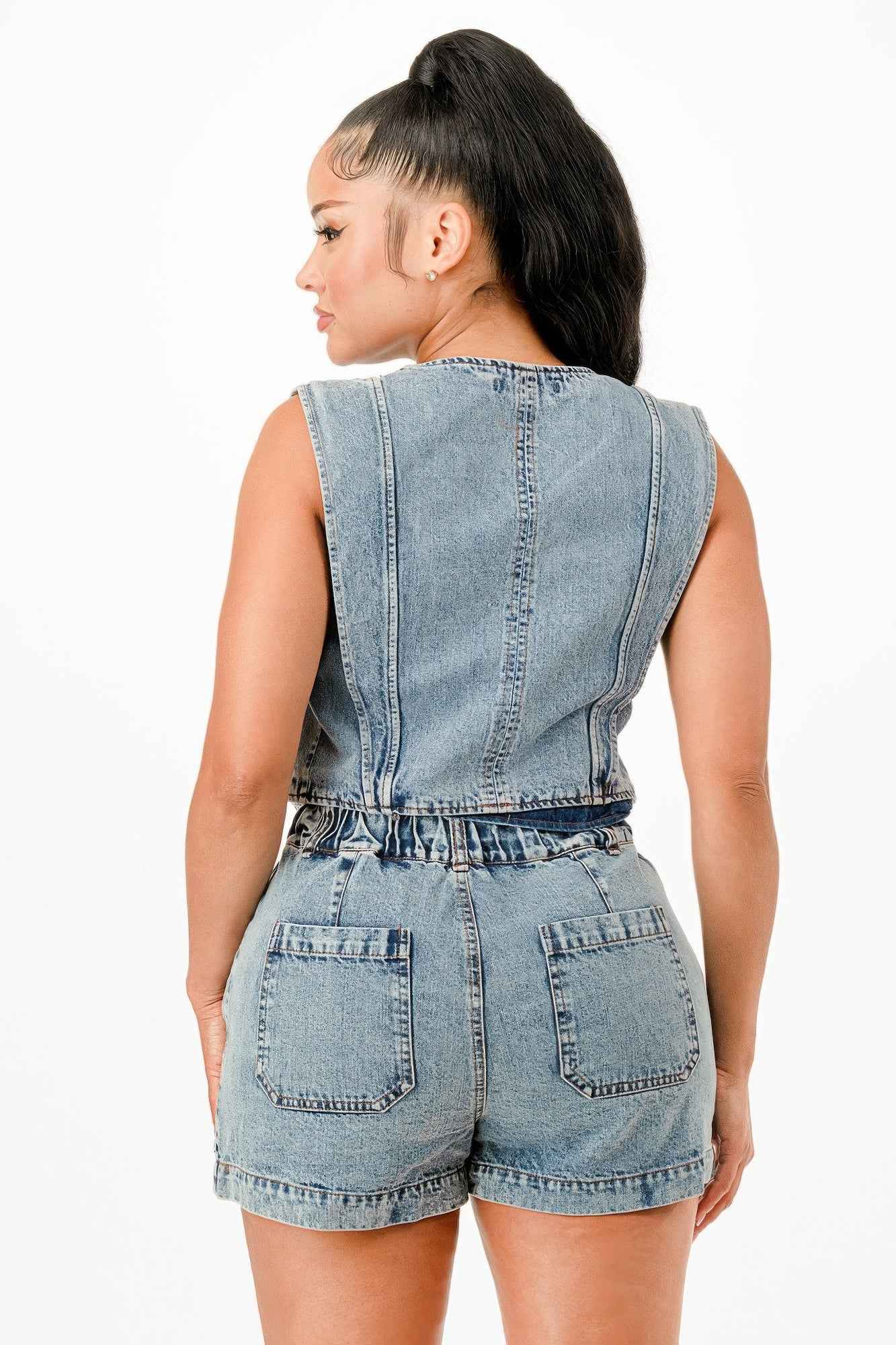 Classic Denim Vest And Short Pants Set