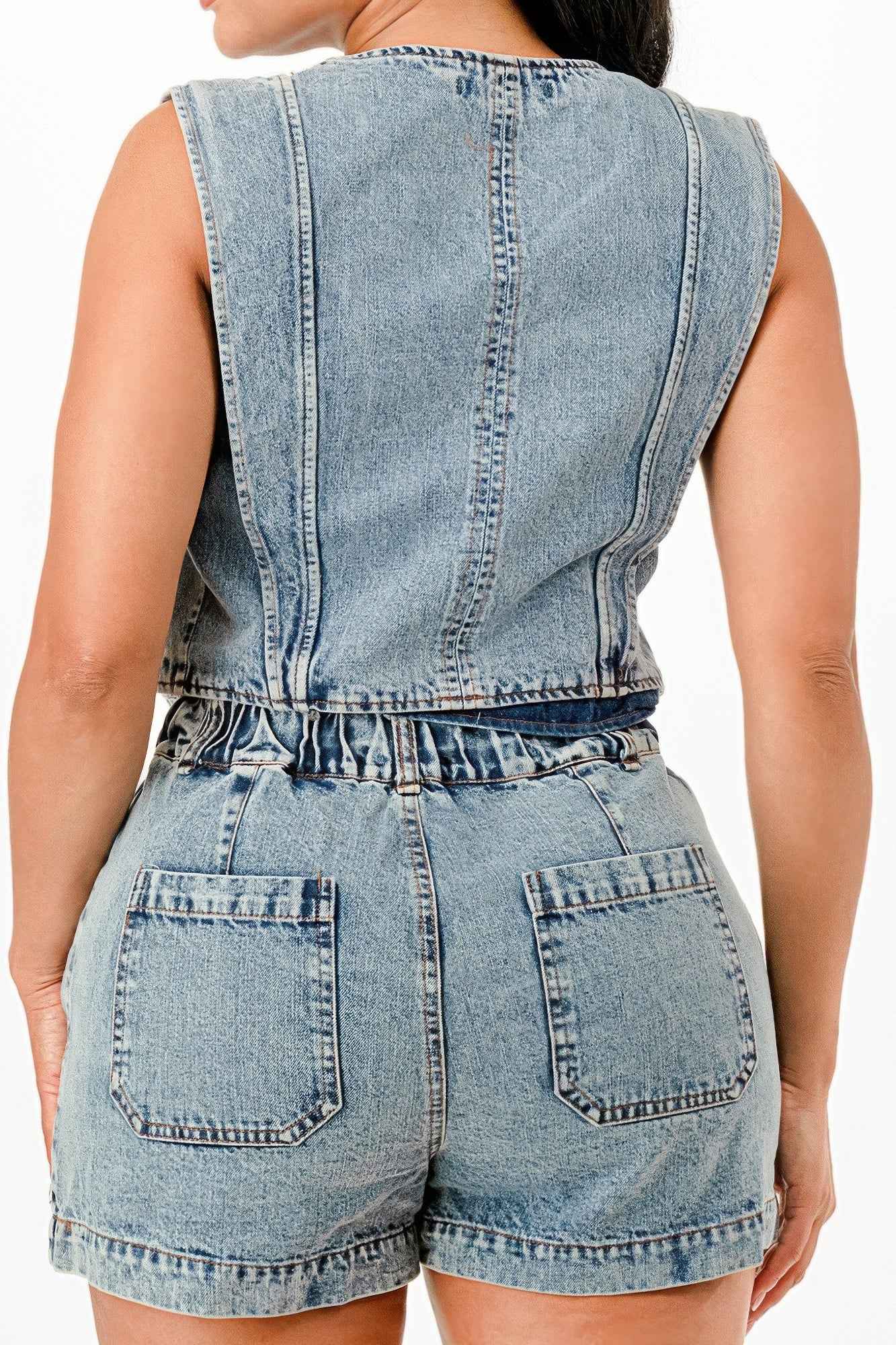 Classic Denim Vest And Short Pants Set