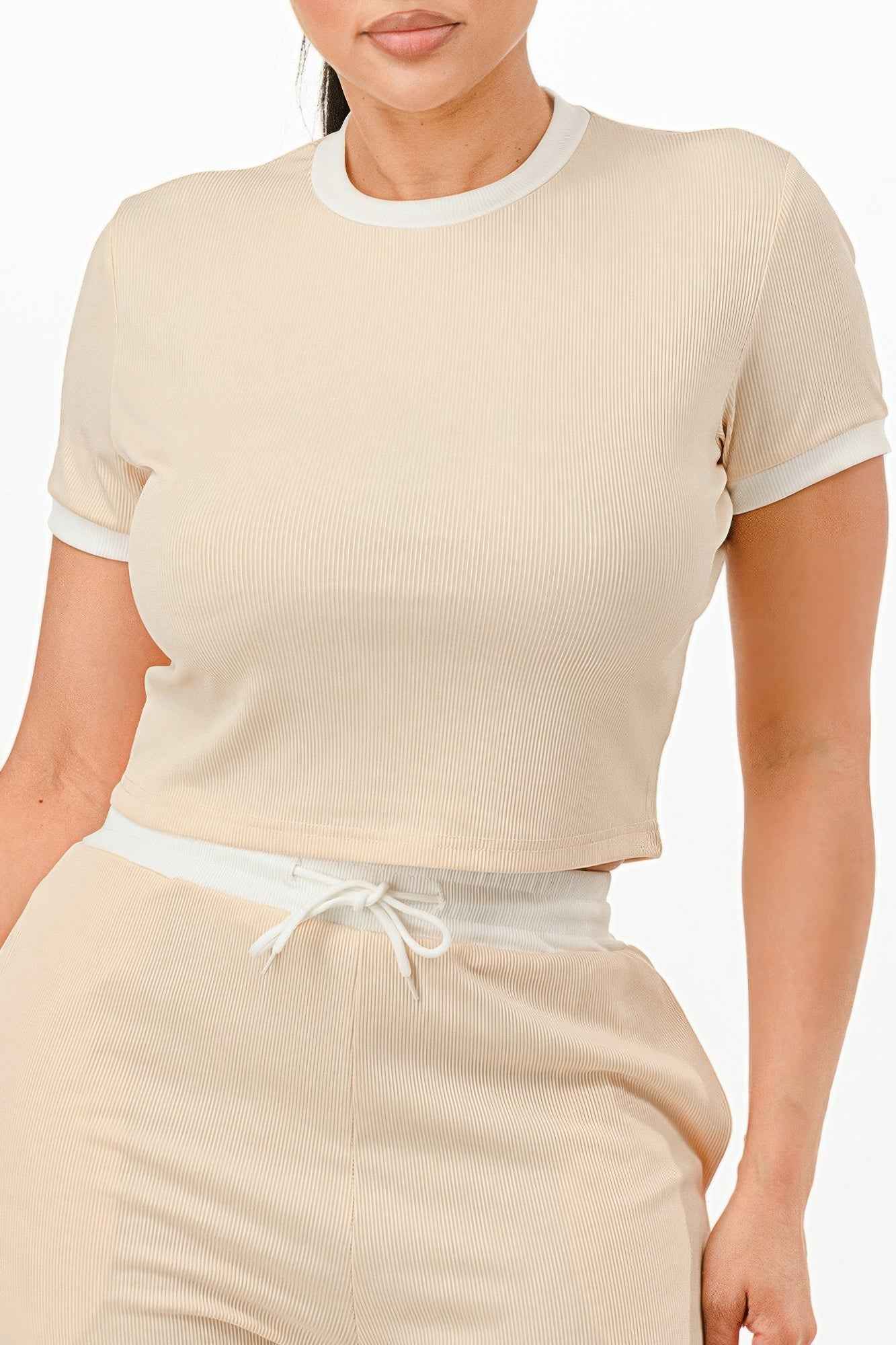Ribbed Contrast Binding Top And Pants Set