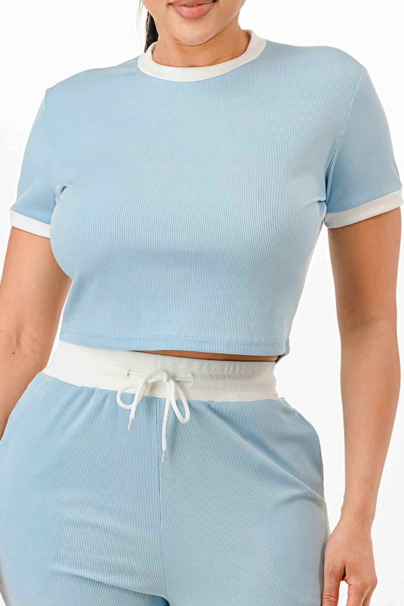Ribbed Contrast Binding Top And Pants Set