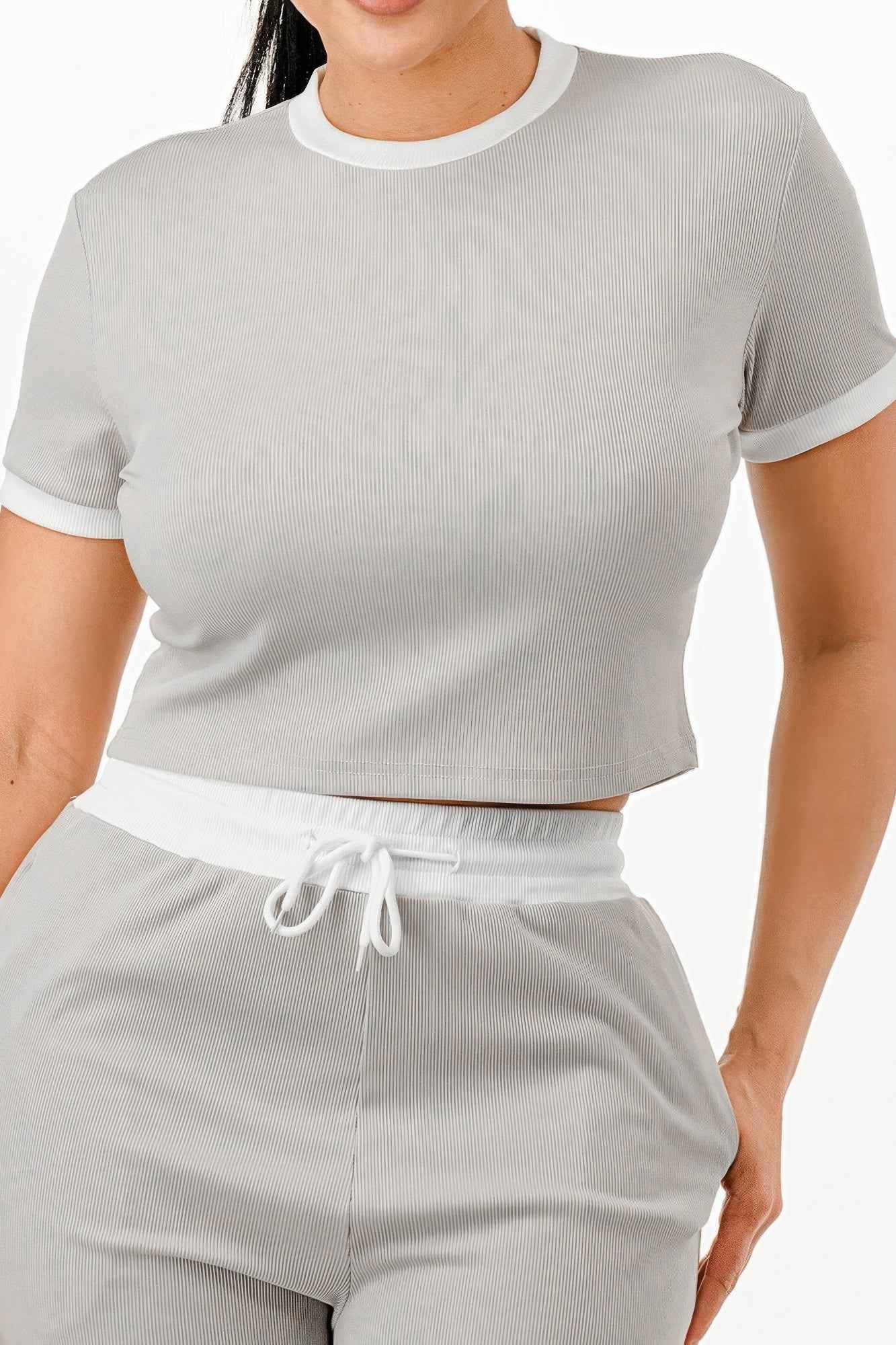 Ribbed Contrast Binding Top And Pants Set