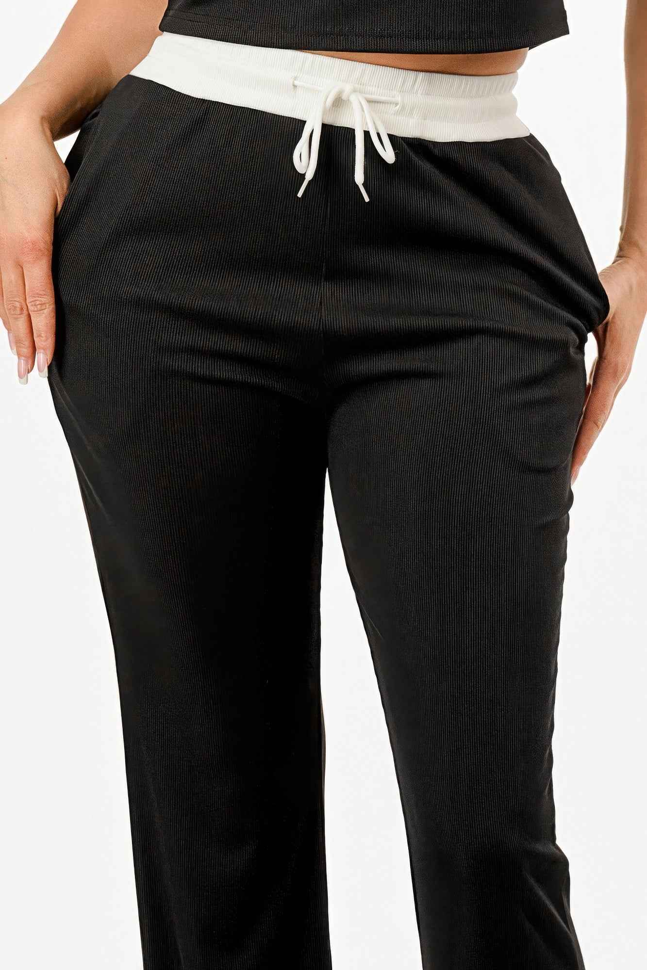 Ribbed Contrast Binding Top And Pants Set