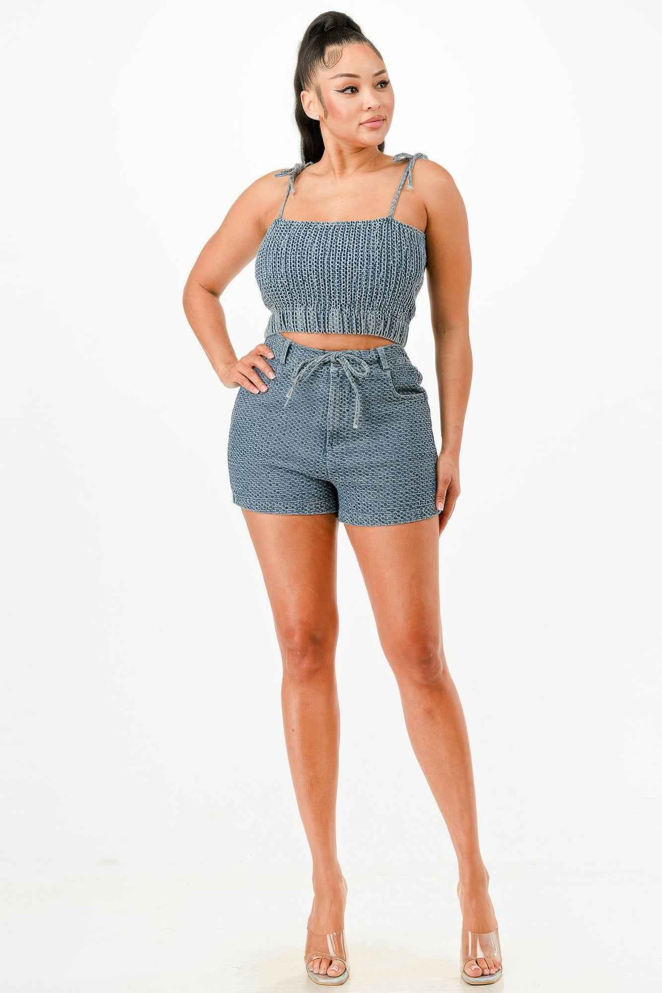 Denim Tank Top And Matching Short Set