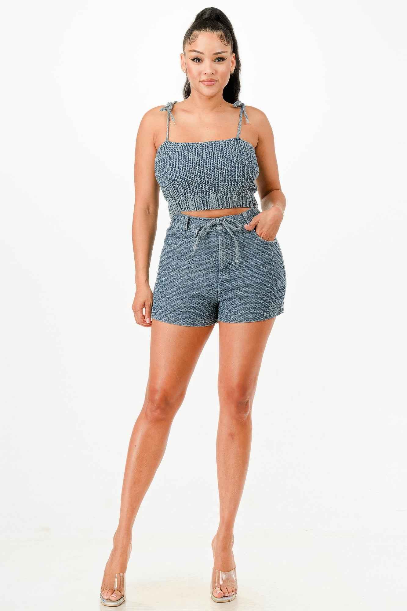 Denim Tank Top And Matching Short Set