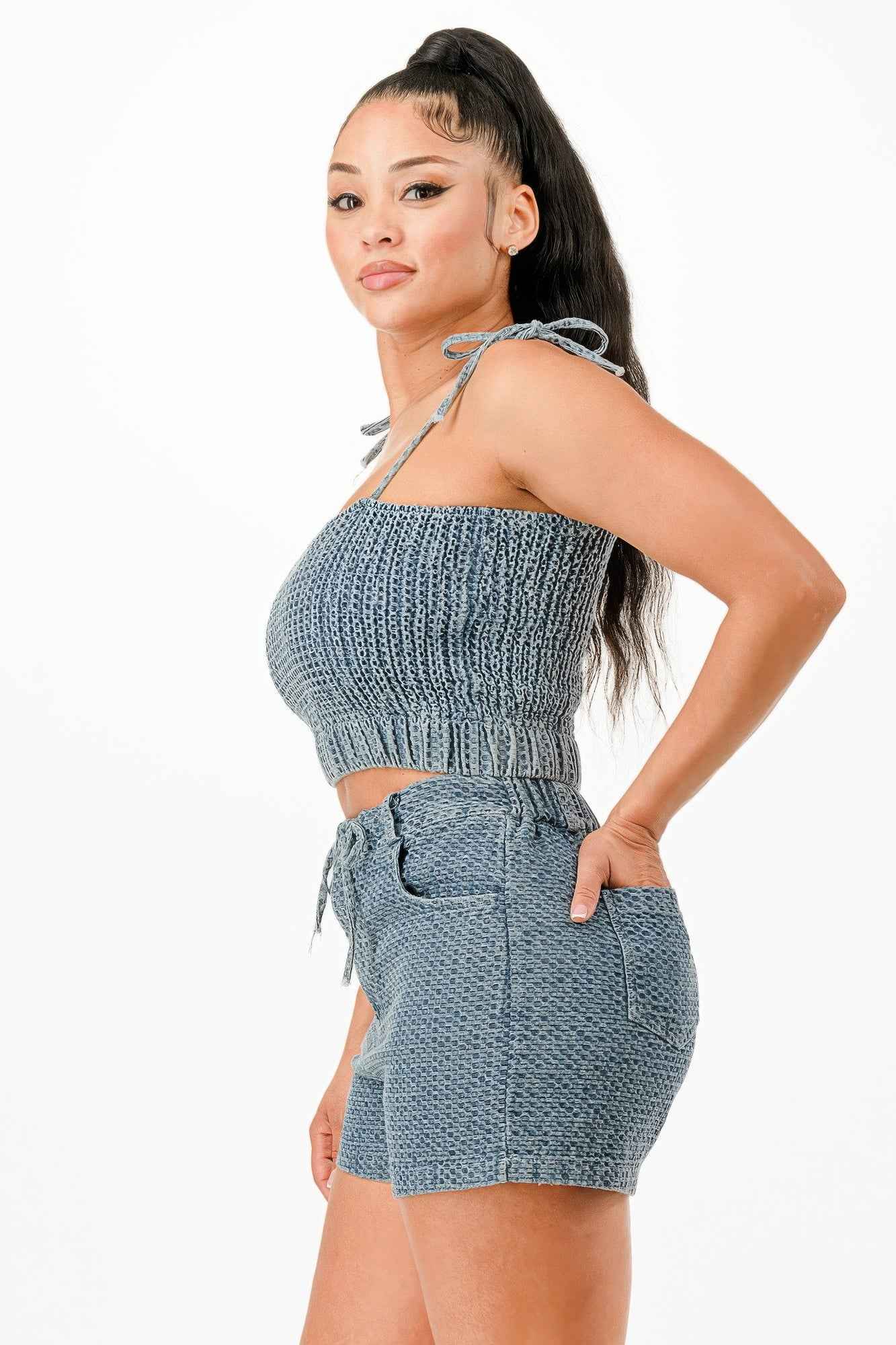 Denim Tank Top And Matching Short Set