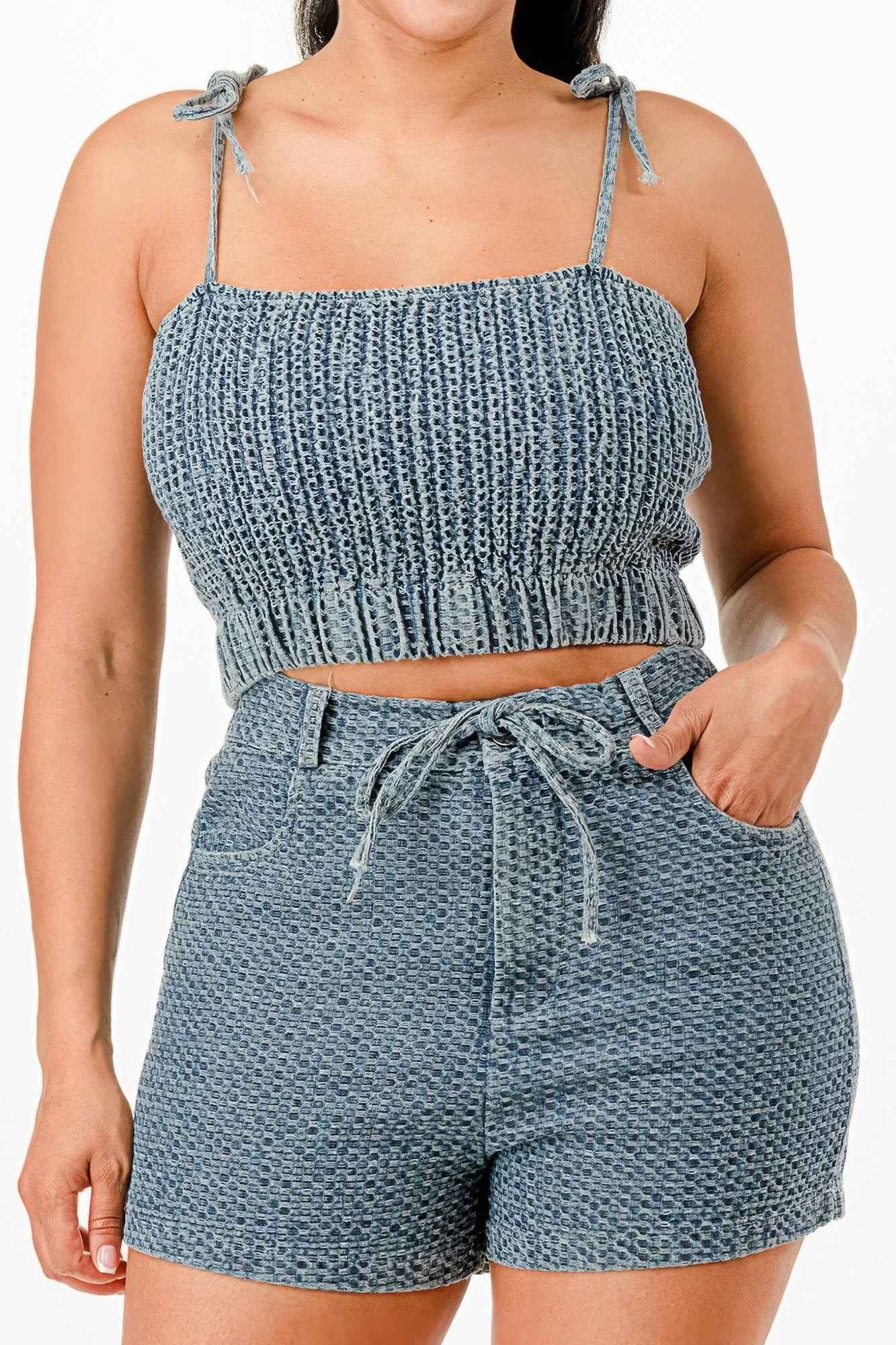 Denim Tank Top And Matching Short Set