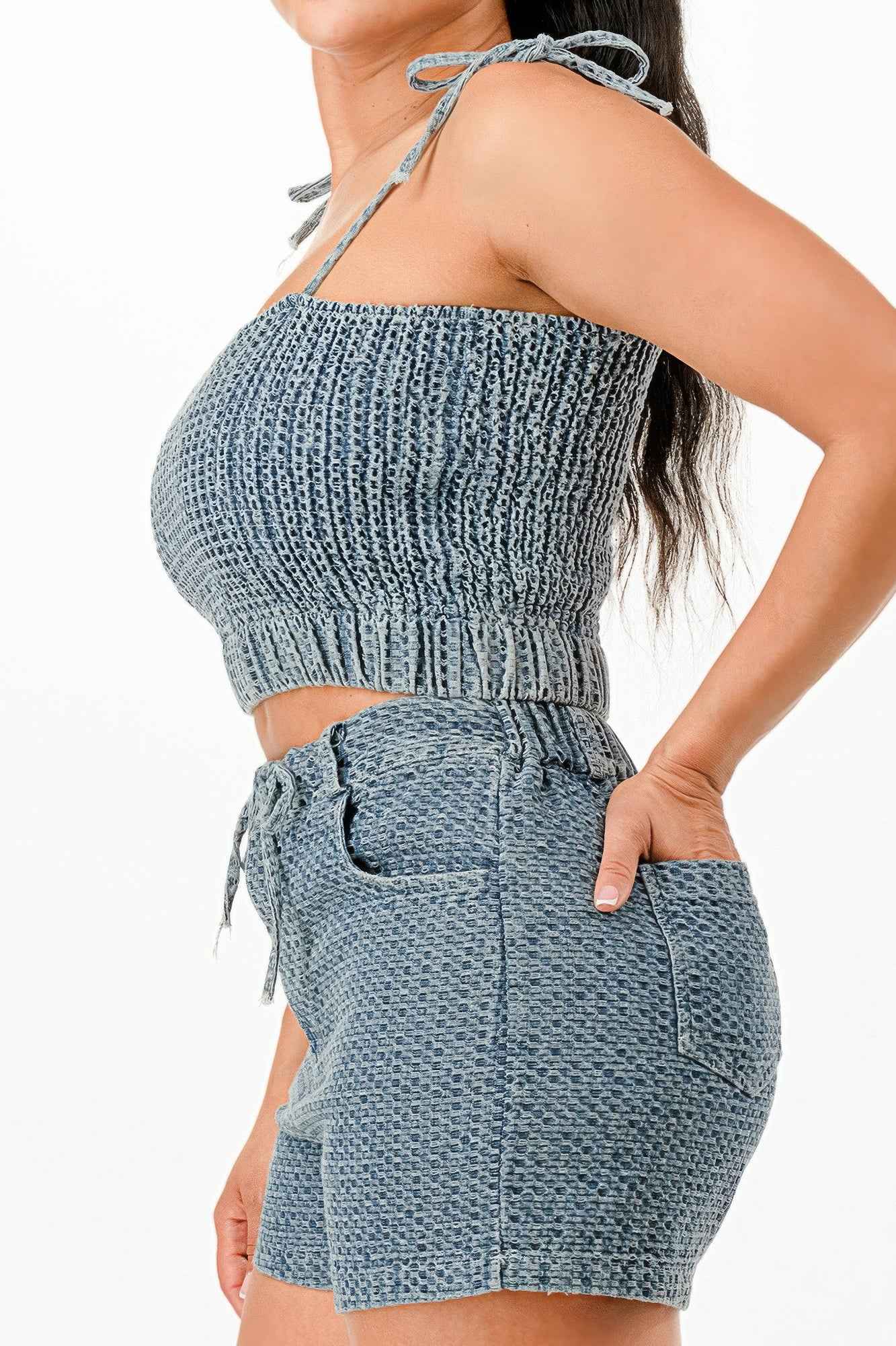 Denim Tank Top And Matching Short Set