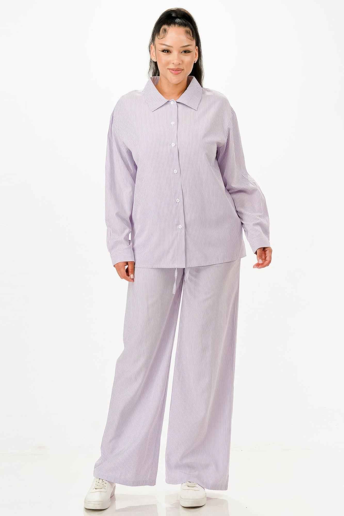 Pinstripe Shirt And Pant Set