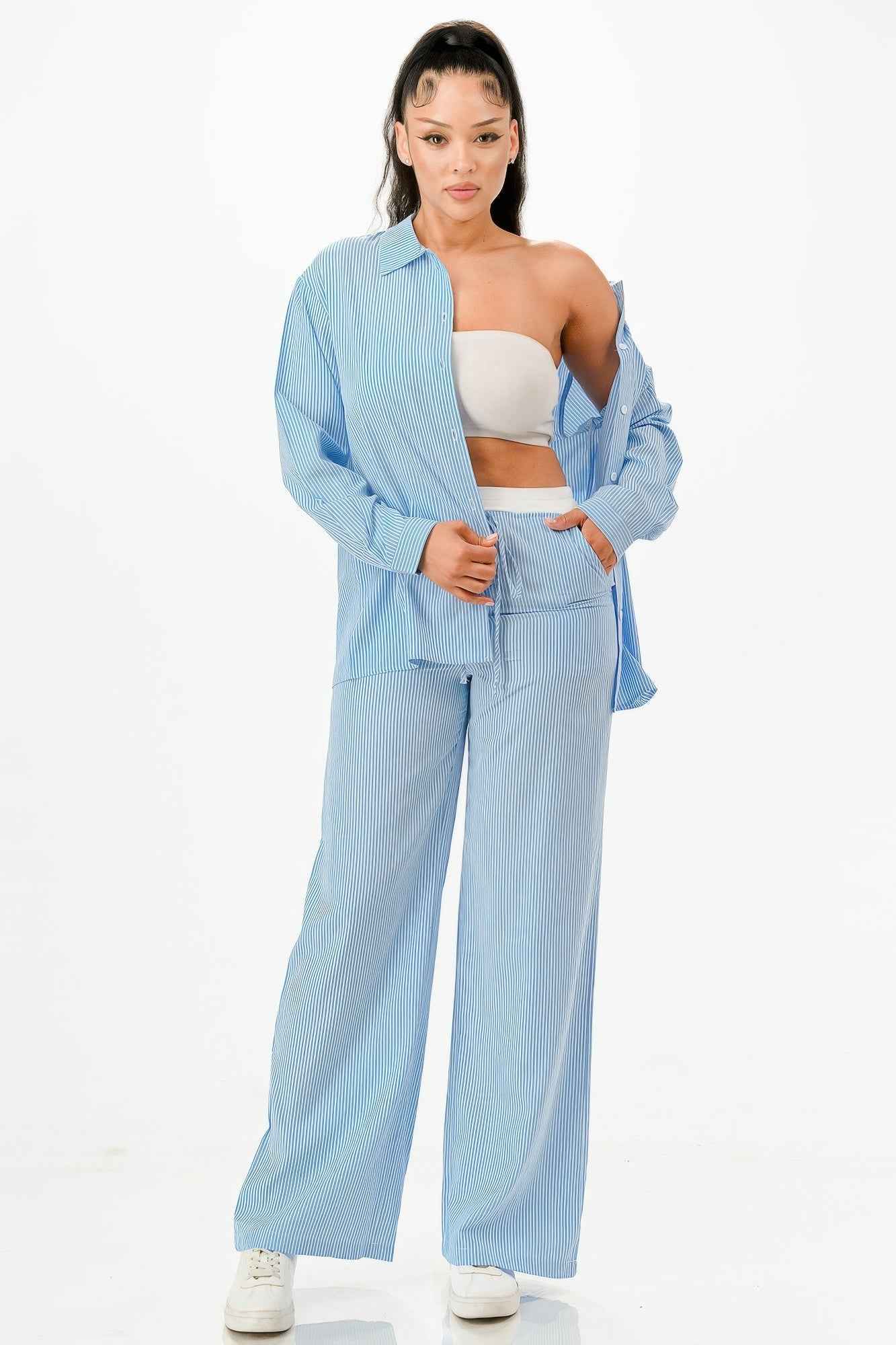 Pinstripe Shirt And Pant Set
