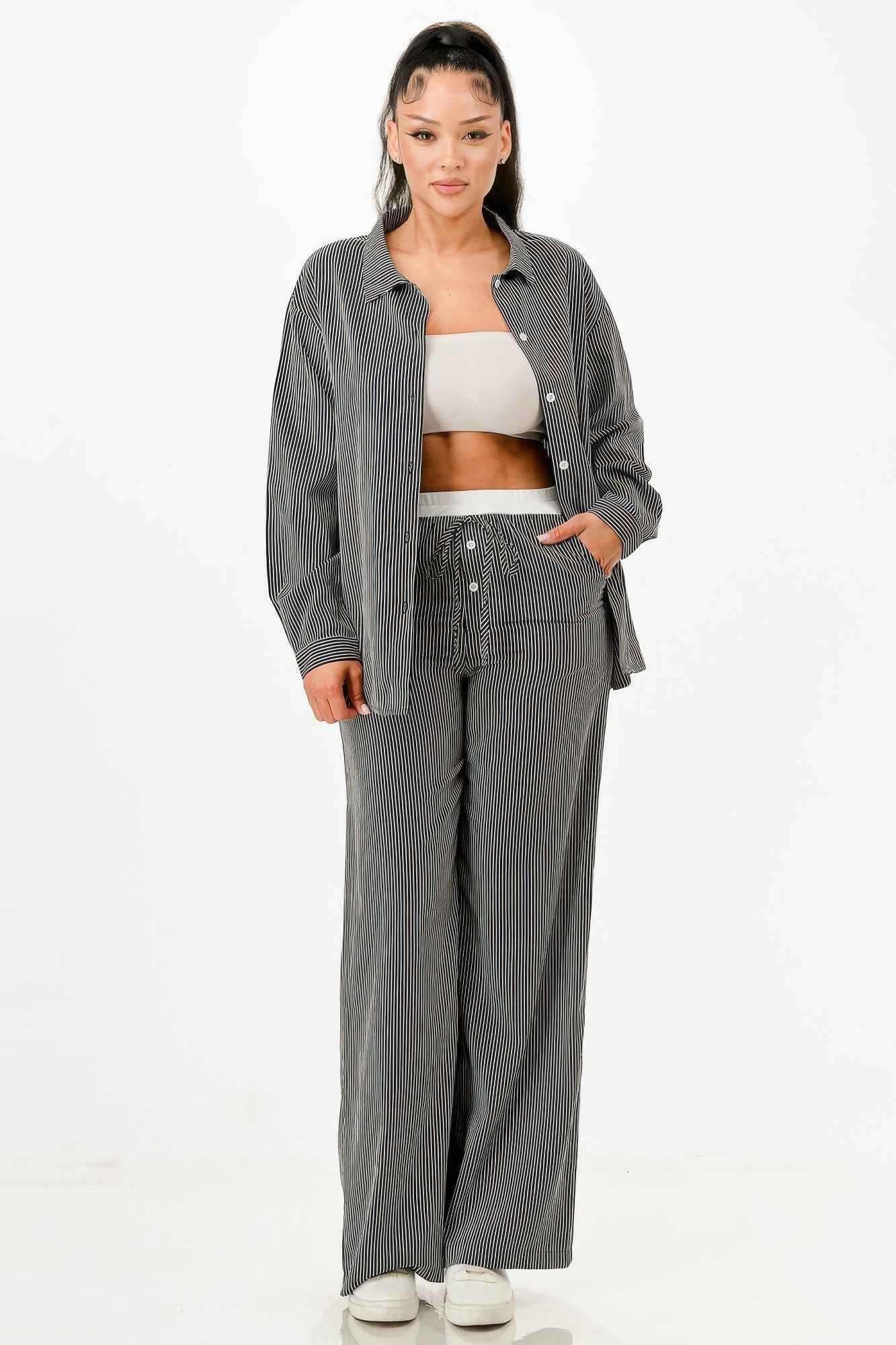 Pinstripe Shirt And Pant Set