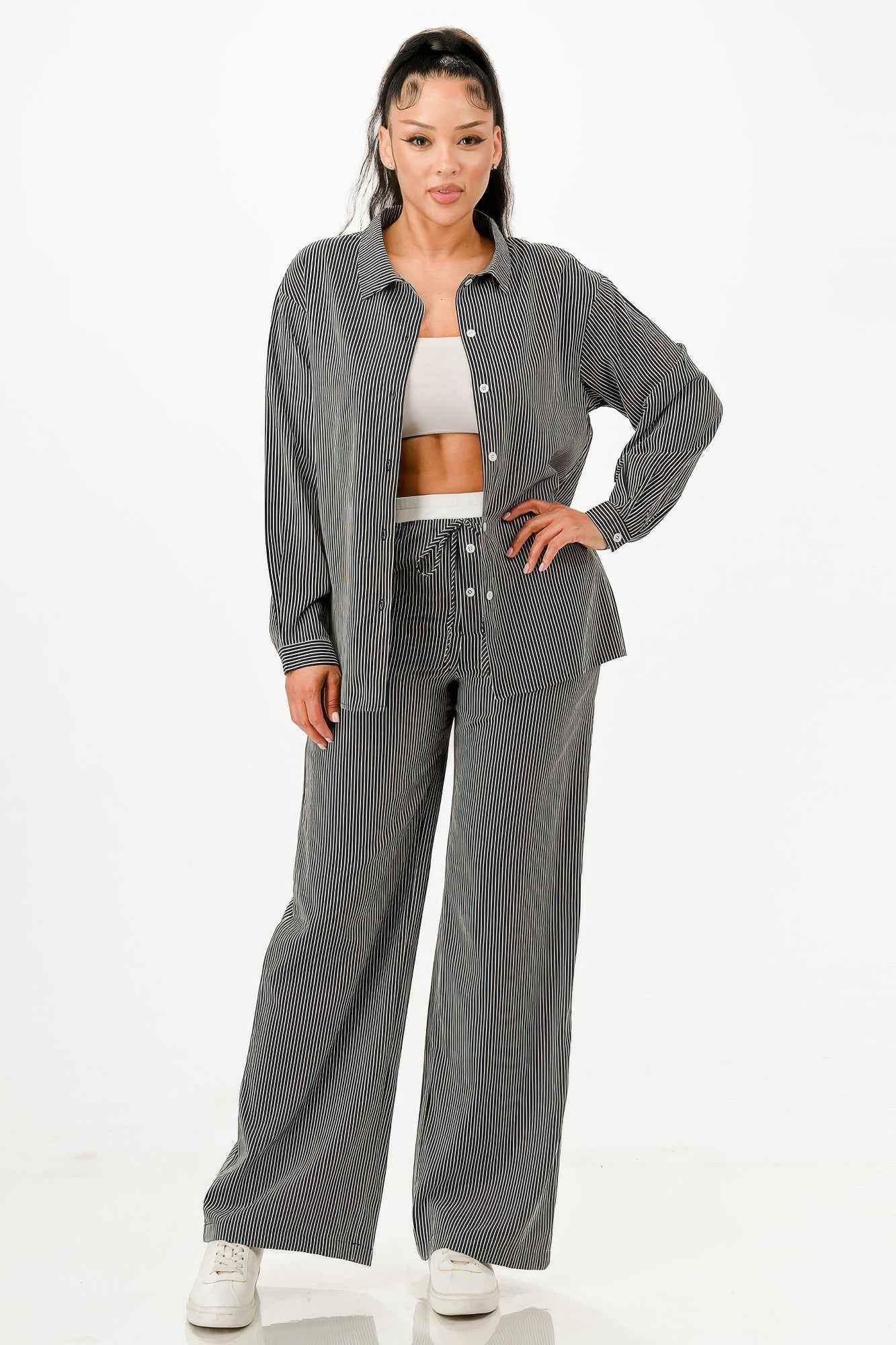 Pinstripe Shirt And Pant Set