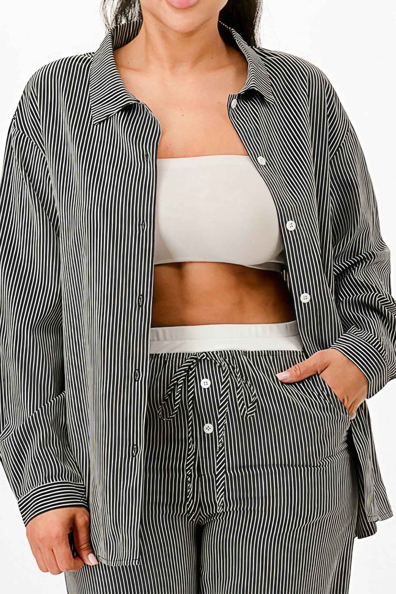 Pinstripe Shirt And Pant Set
