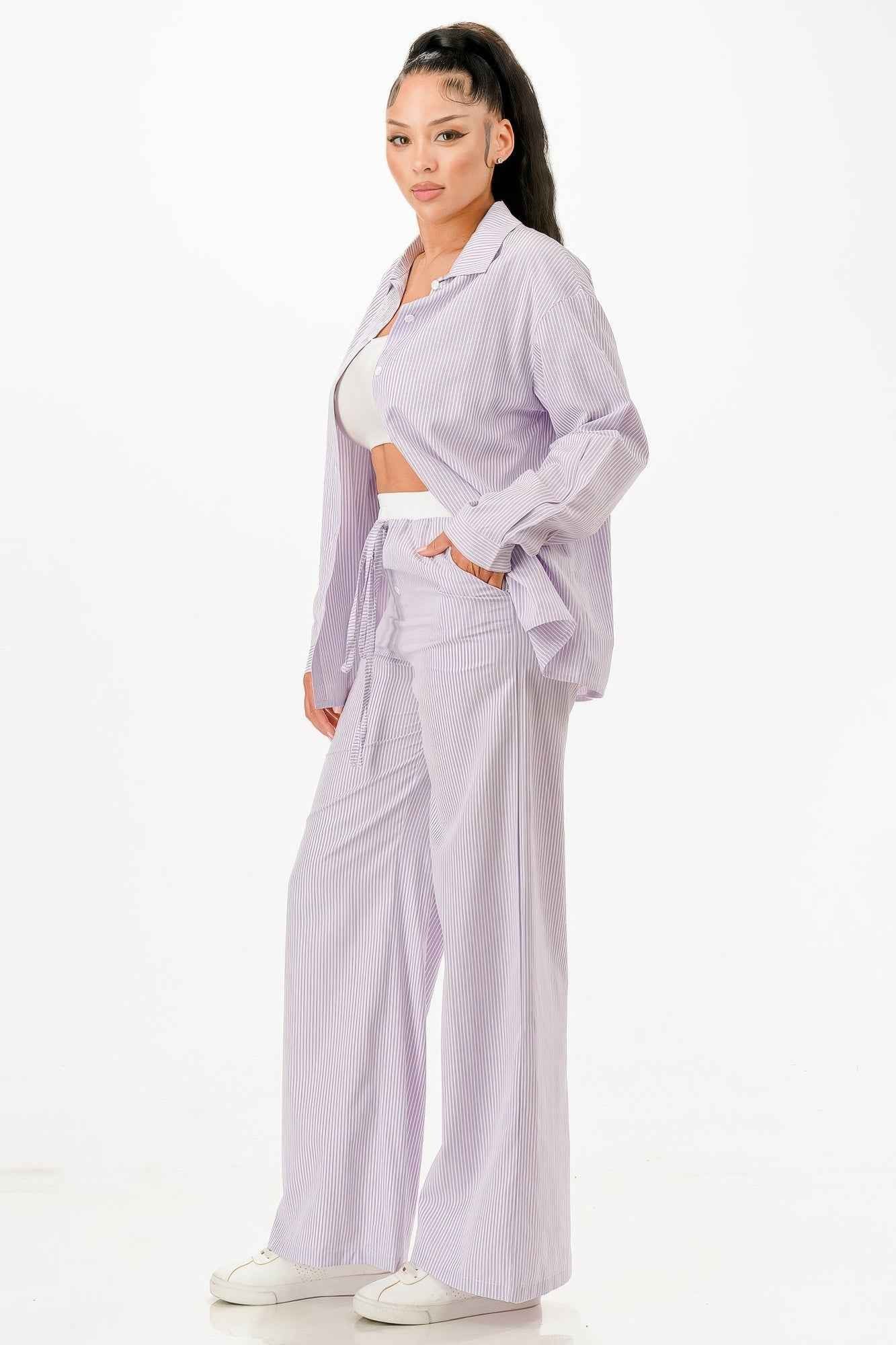 Pinstripe Shirt And Pant Set