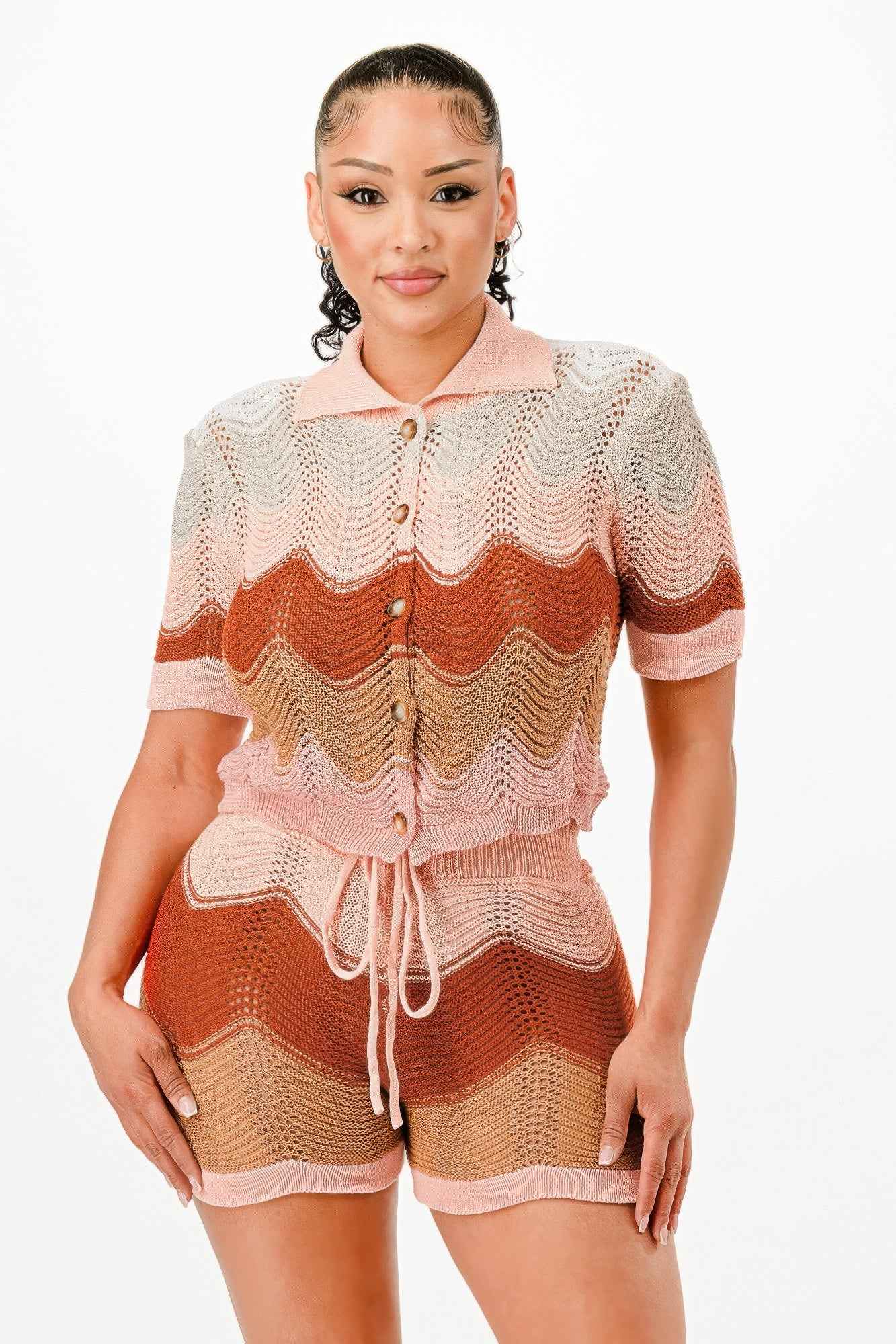 Knit Cardigan Short Set