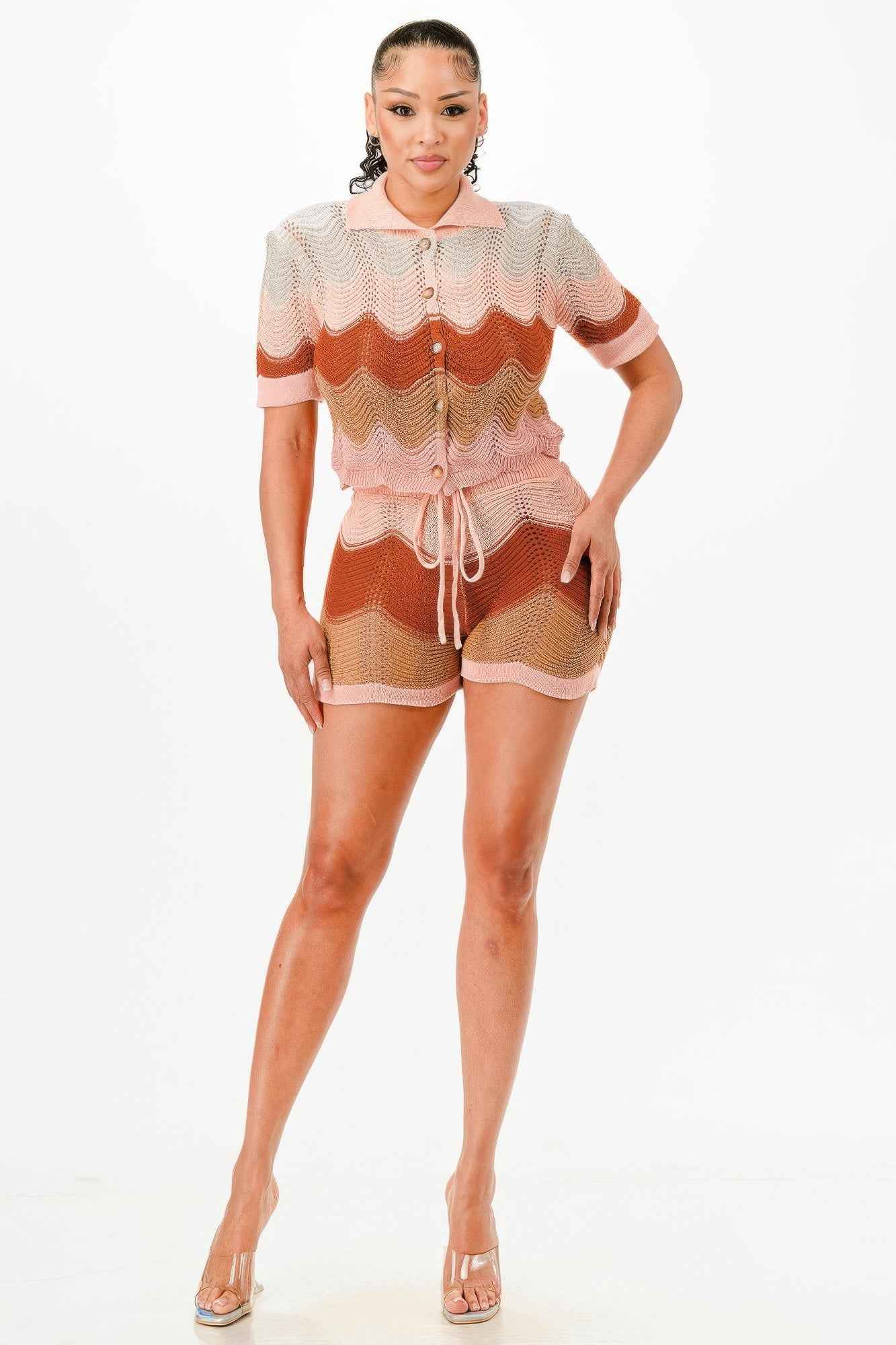 Knit Cardigan Short Set