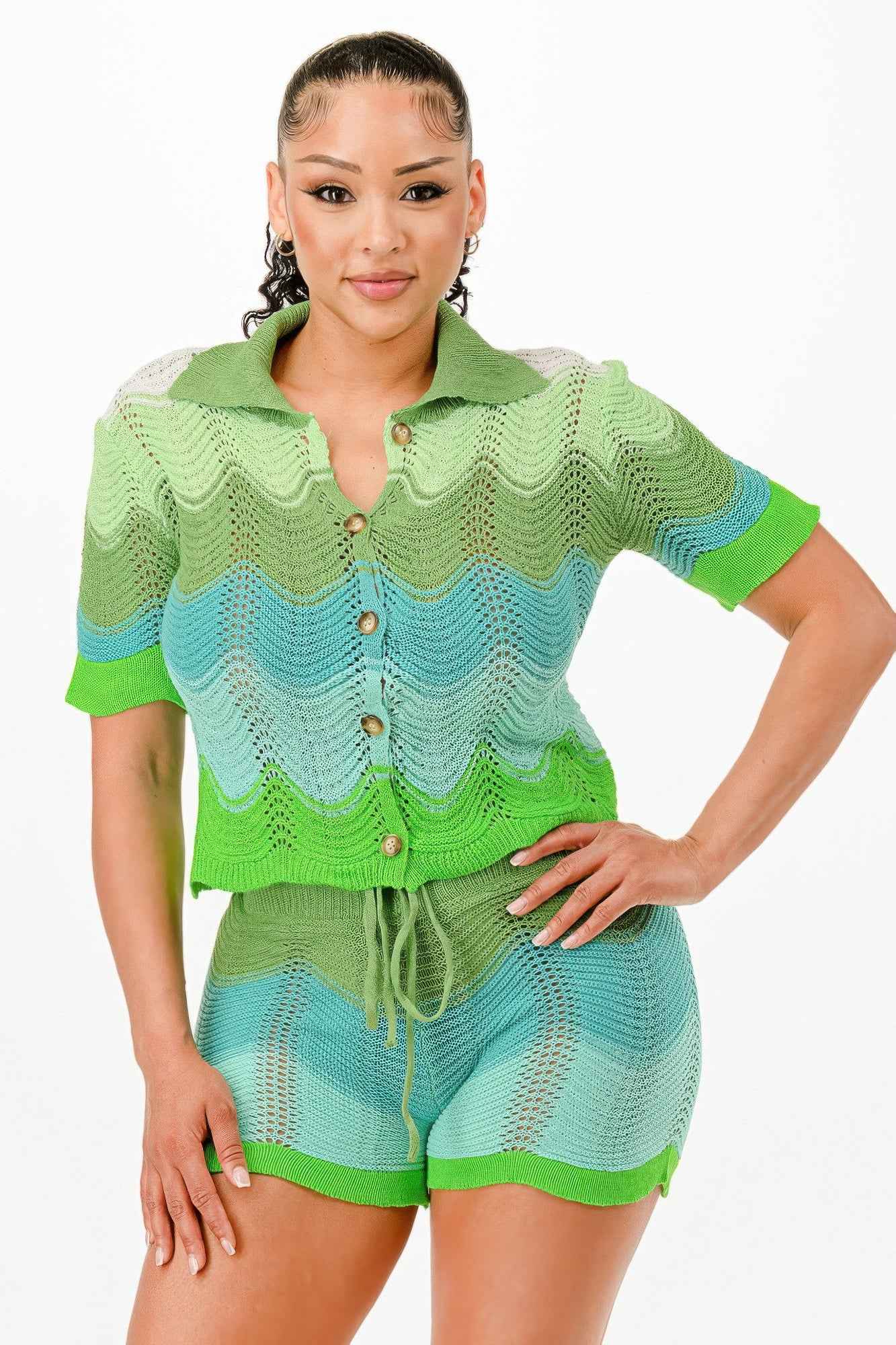 Knit Cardigan Short Set