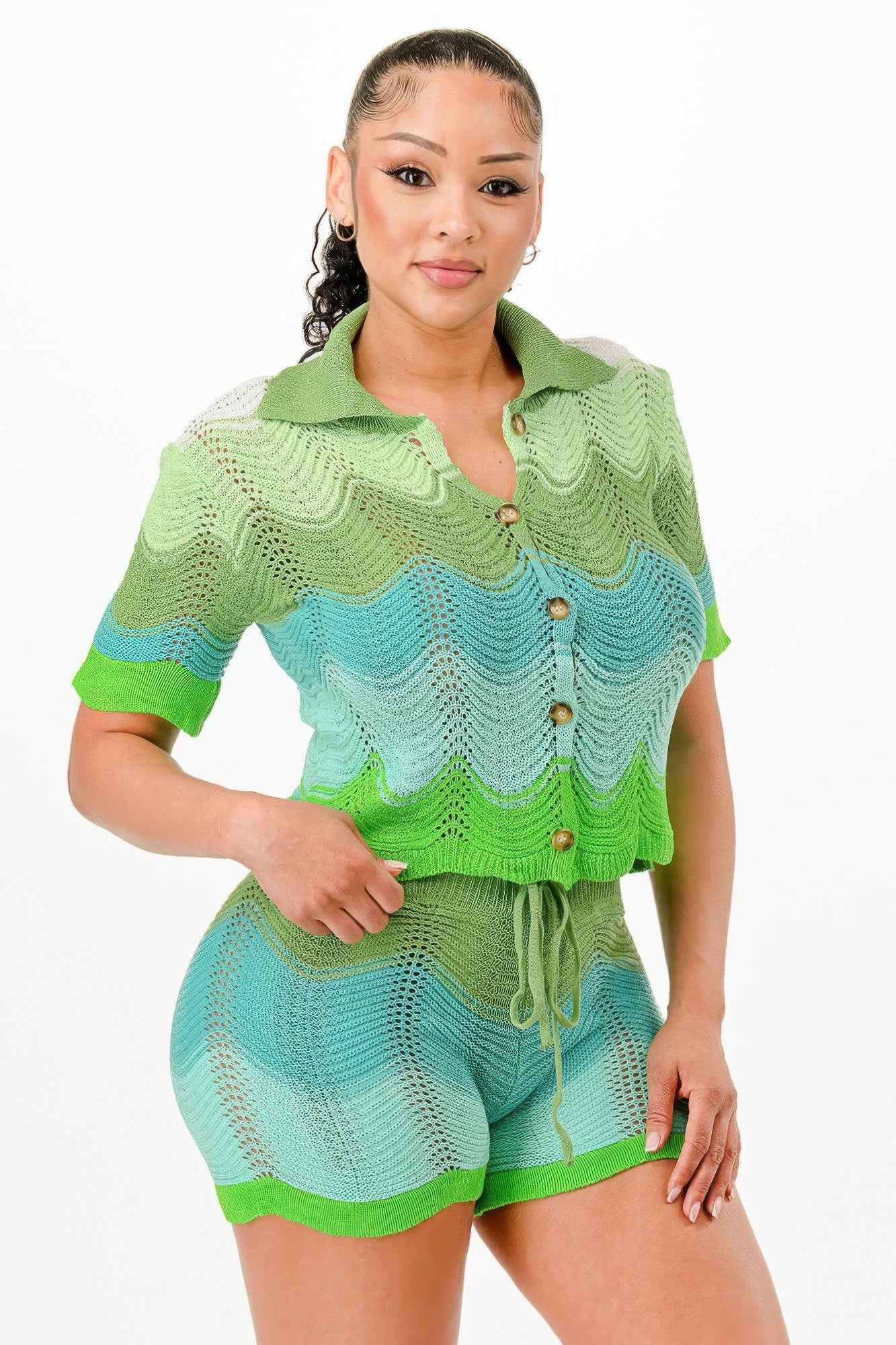 Knit Cardigan Short Set